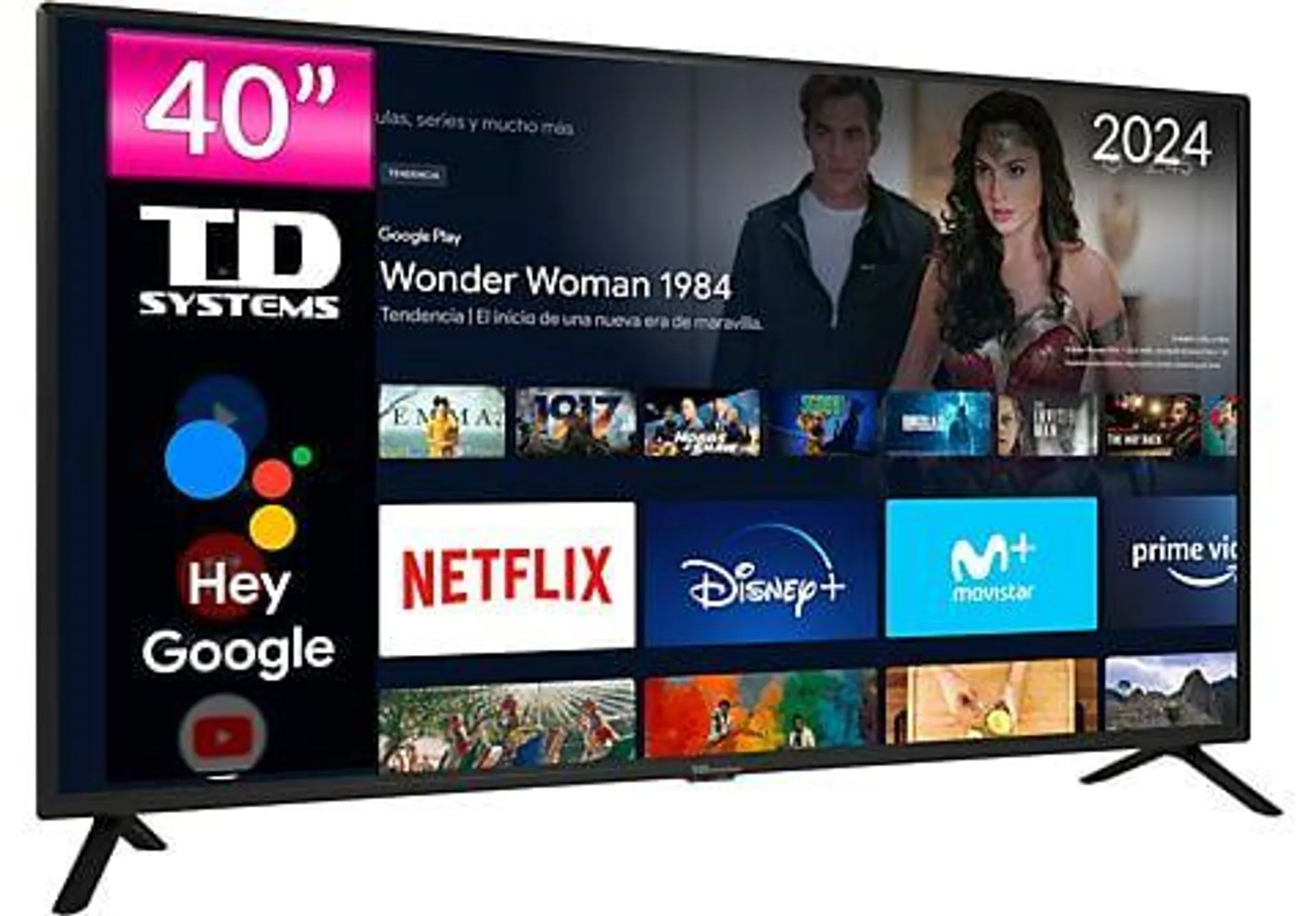 TV DLED 40" - PRIME40C15GLE Hey Google TD SYSTEMS, Full-HD, Arm Cortex A55x4, Smart TV, DVB-T2 (H.265)Sí, Negro