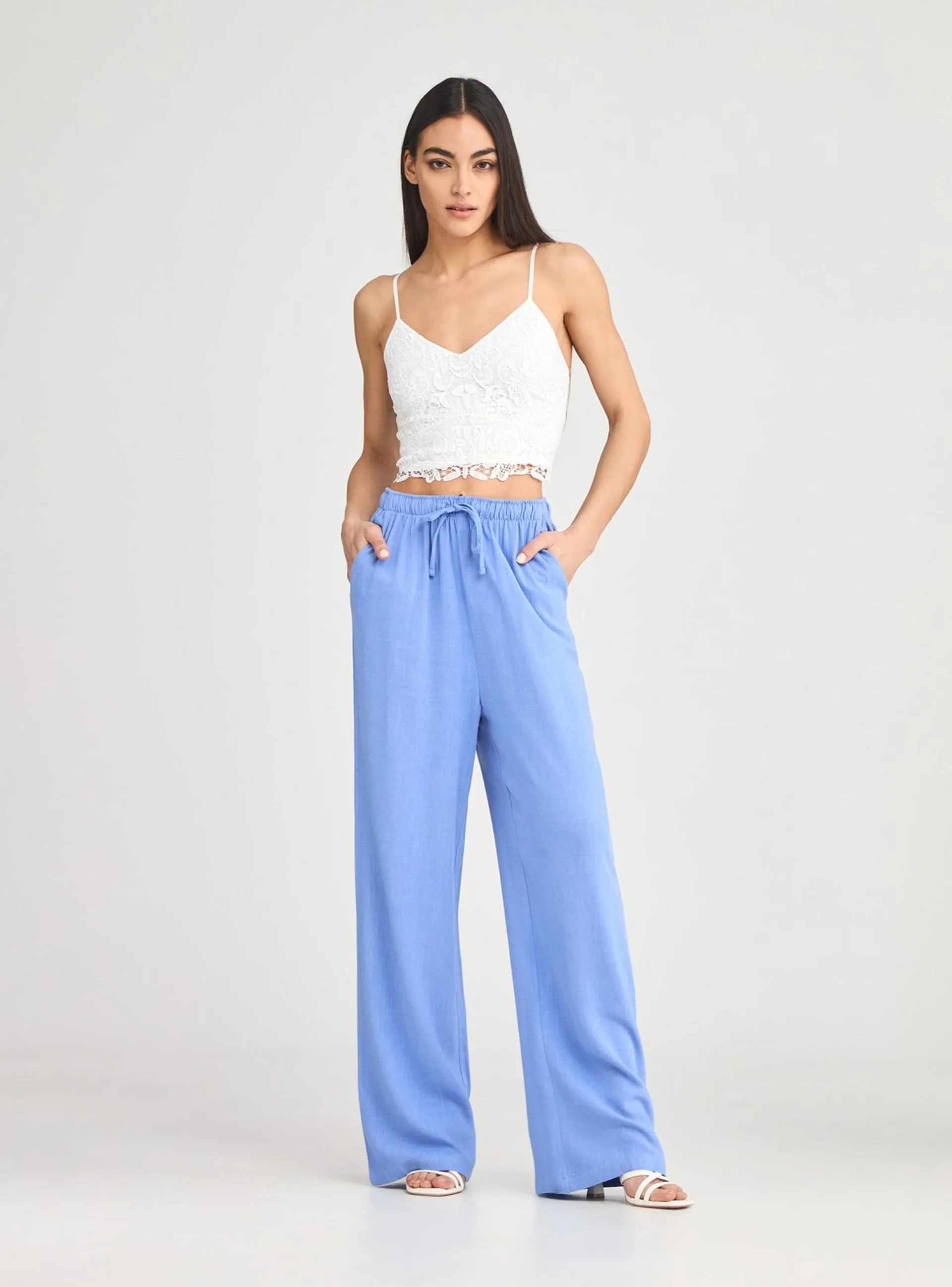 Pantalone wide leg in misto lino Carta da zucchero