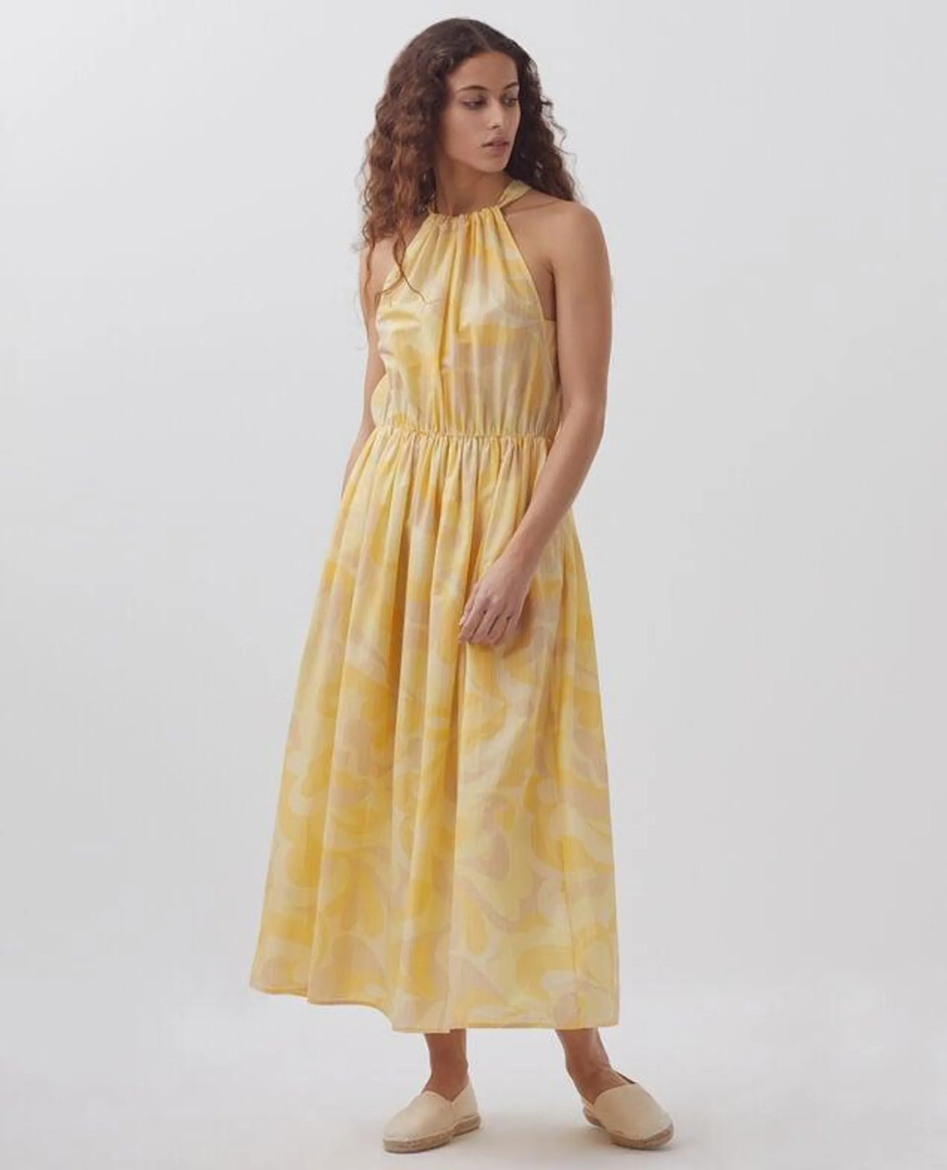 Robe longue encolure américaine anemone yellow