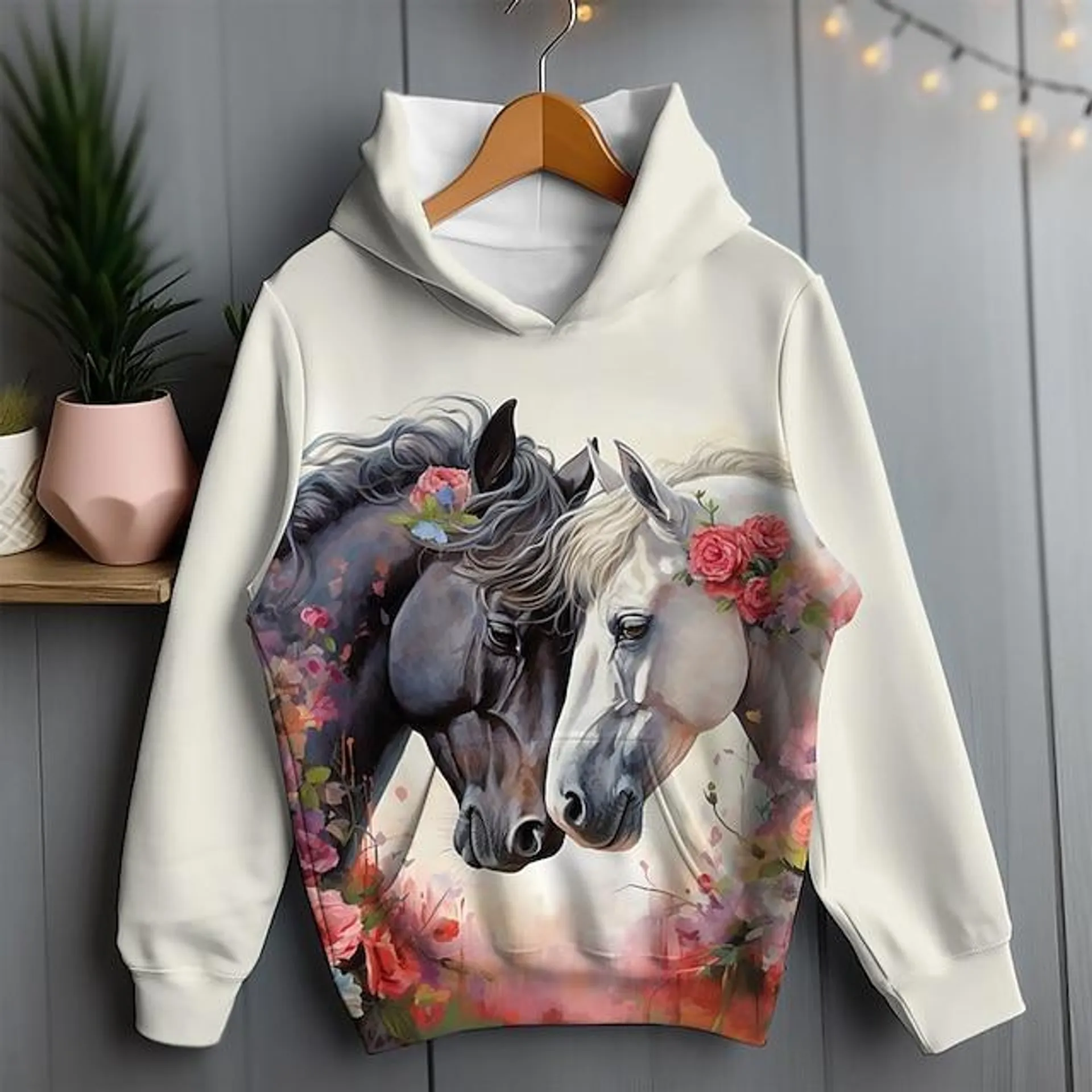 Chica 3D Floral Caballo Sudadera Pullover Manga Larga Impresión 3D Primavera Otoño Activo Moda Estilo lindo Poliéster Niños 3-12 años Con Capucha Exterior Casual Diario Ajuste regular