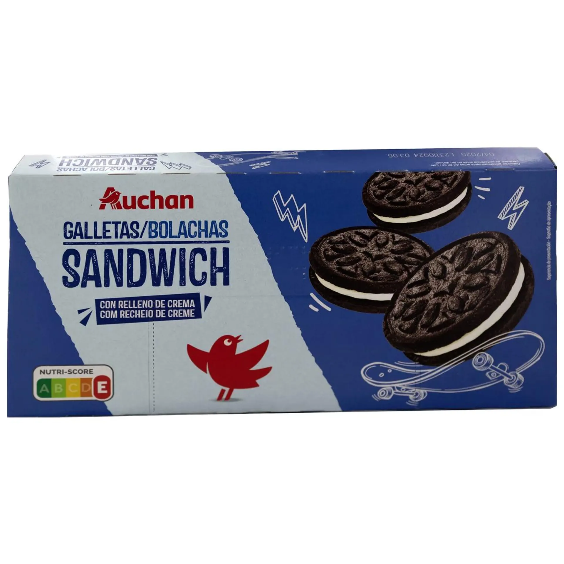 PRODUCTO ALCAMPO Galletas tipo sandwich chocolate, rellenas de crema sabor a vainilla 176 g.