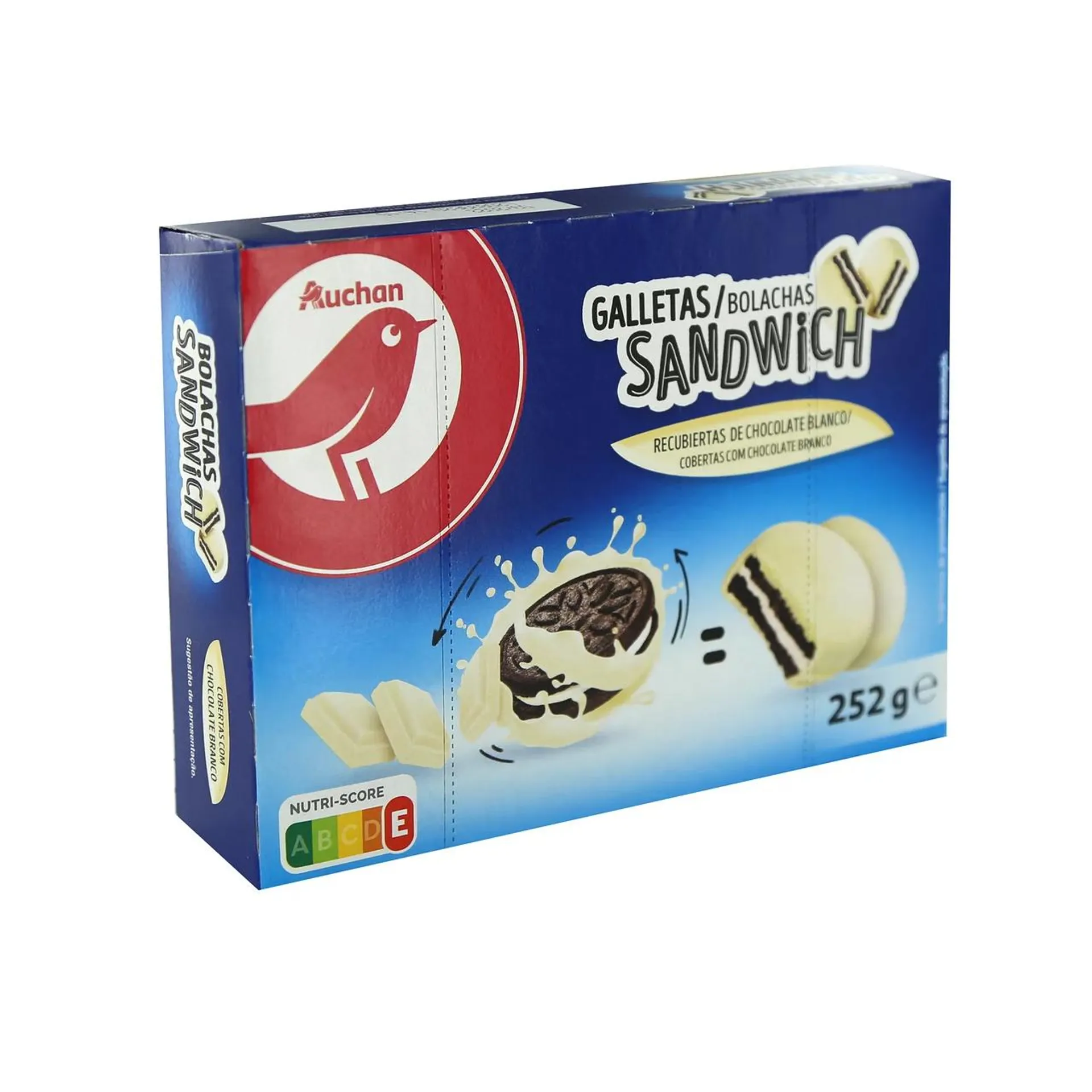 PRODUCTO ALCAMPO Galletas sandwich con relleno de crema y bañada con chocolate blanco 252 g.