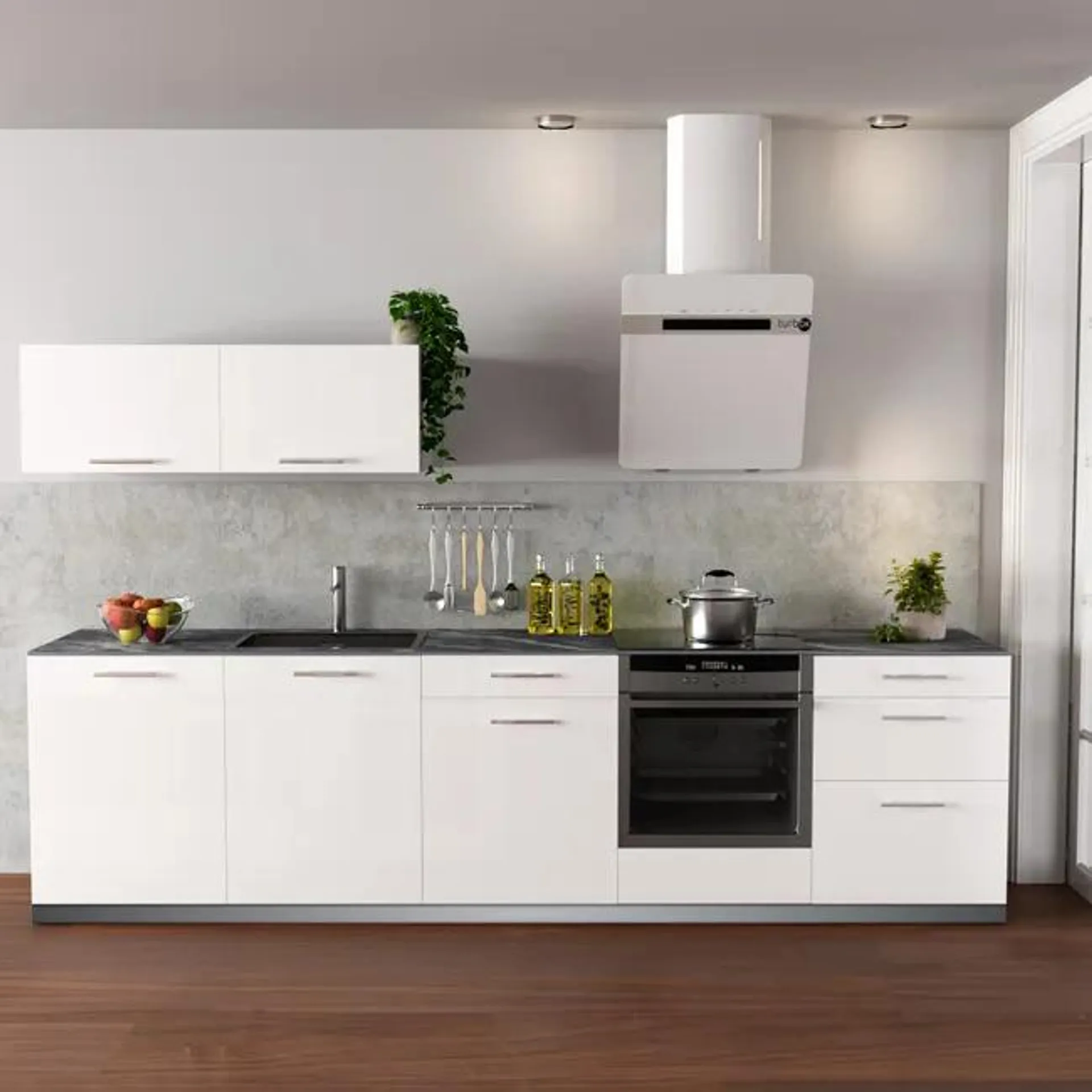 Cocina en kit DELINIA ID con altos SEVILLA blanco brillo 3.00 m