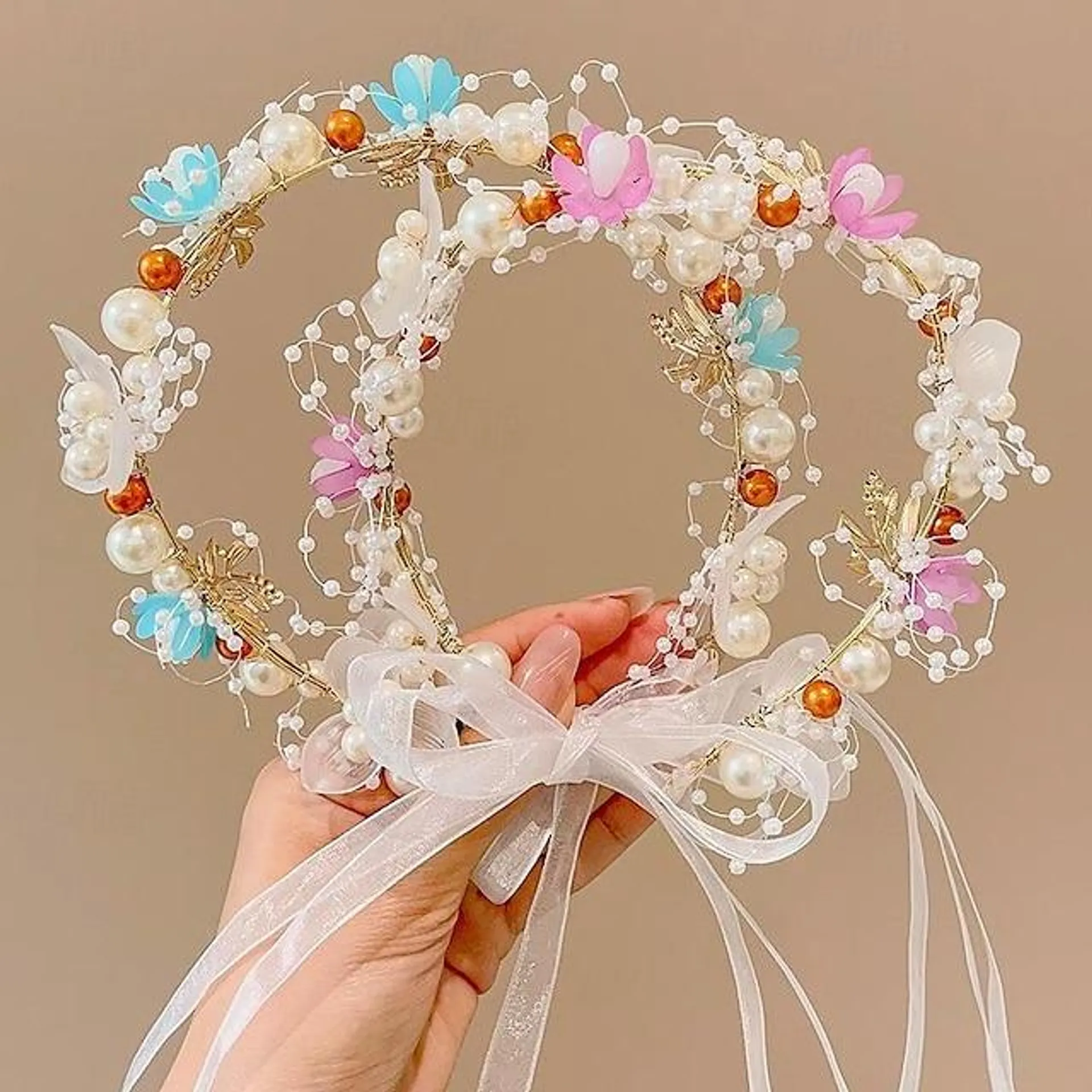 Niños Unisexo Floral Accesorios para el Cabello 1 # diadema de cinta de flores con cuentas blancas / 2 # Diadema con cinta de flores y cuentas moradas / 3 # diadema de cinta de flores con cuentas