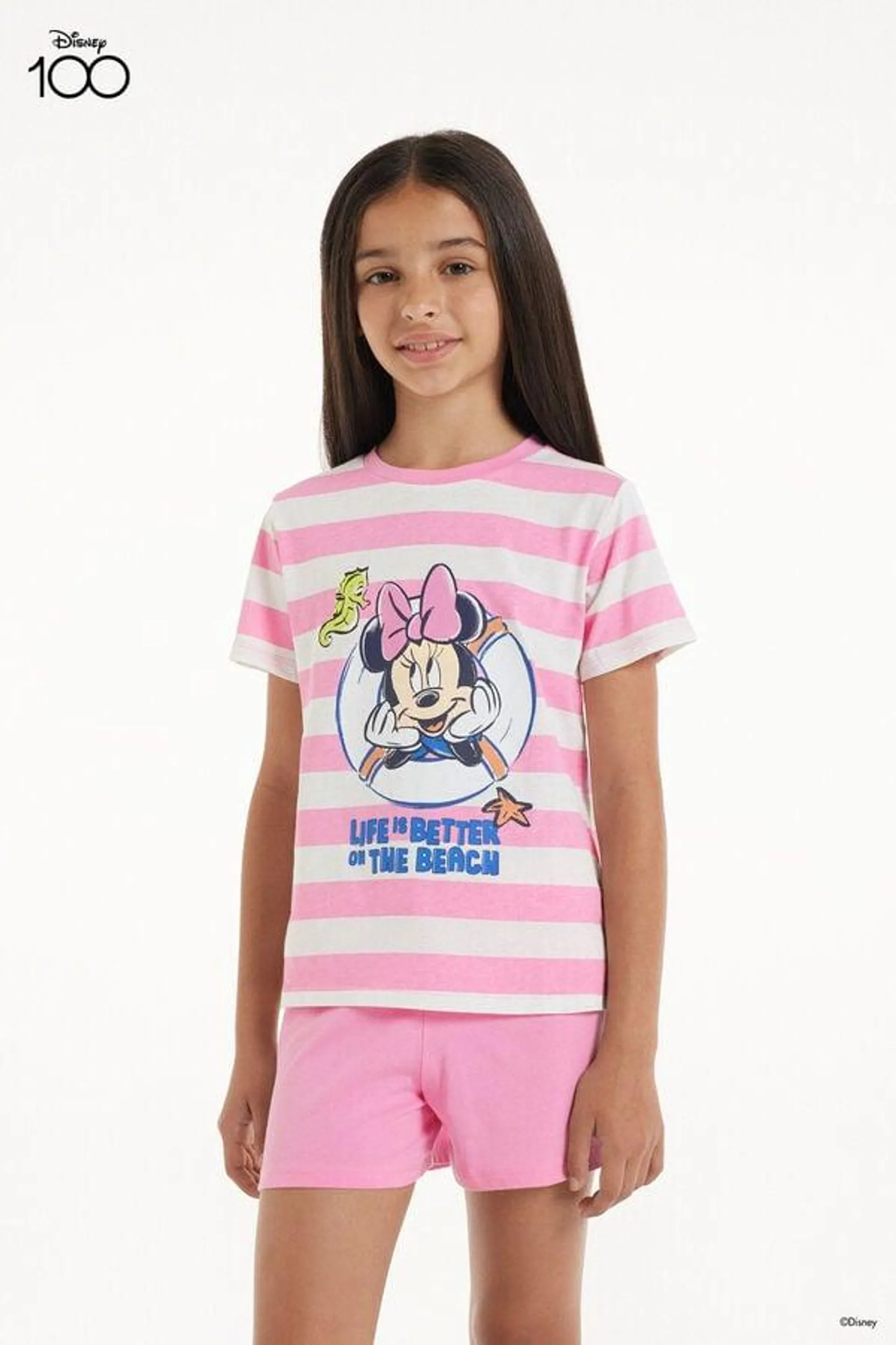 Pijama Corto de Algodón con Estampado de Minnie de Disney