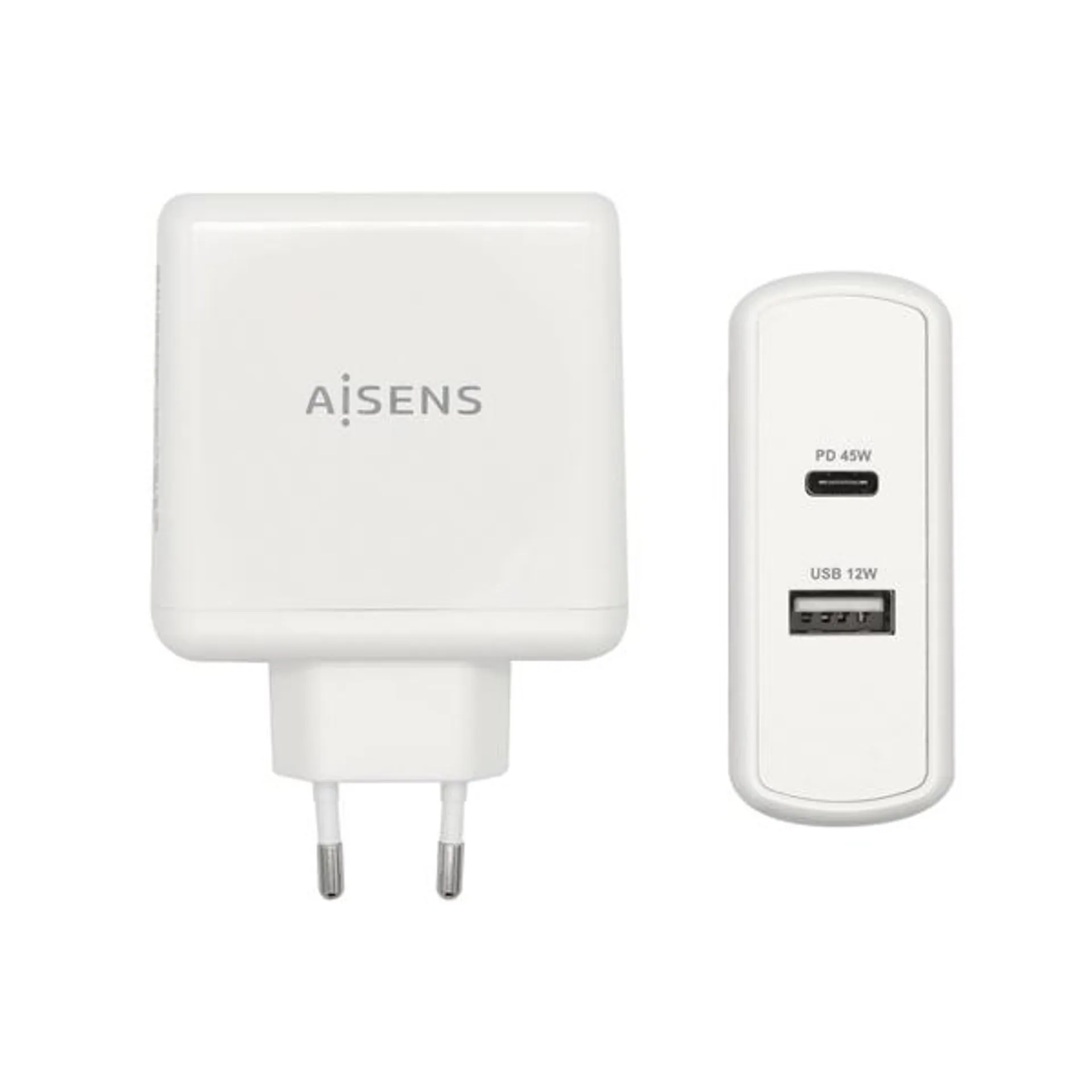 AISENS CARGADOR 57 W 1X USB C PD3 0 45 W 1X USB A 5 V 2 4 A 12 W BLANCO