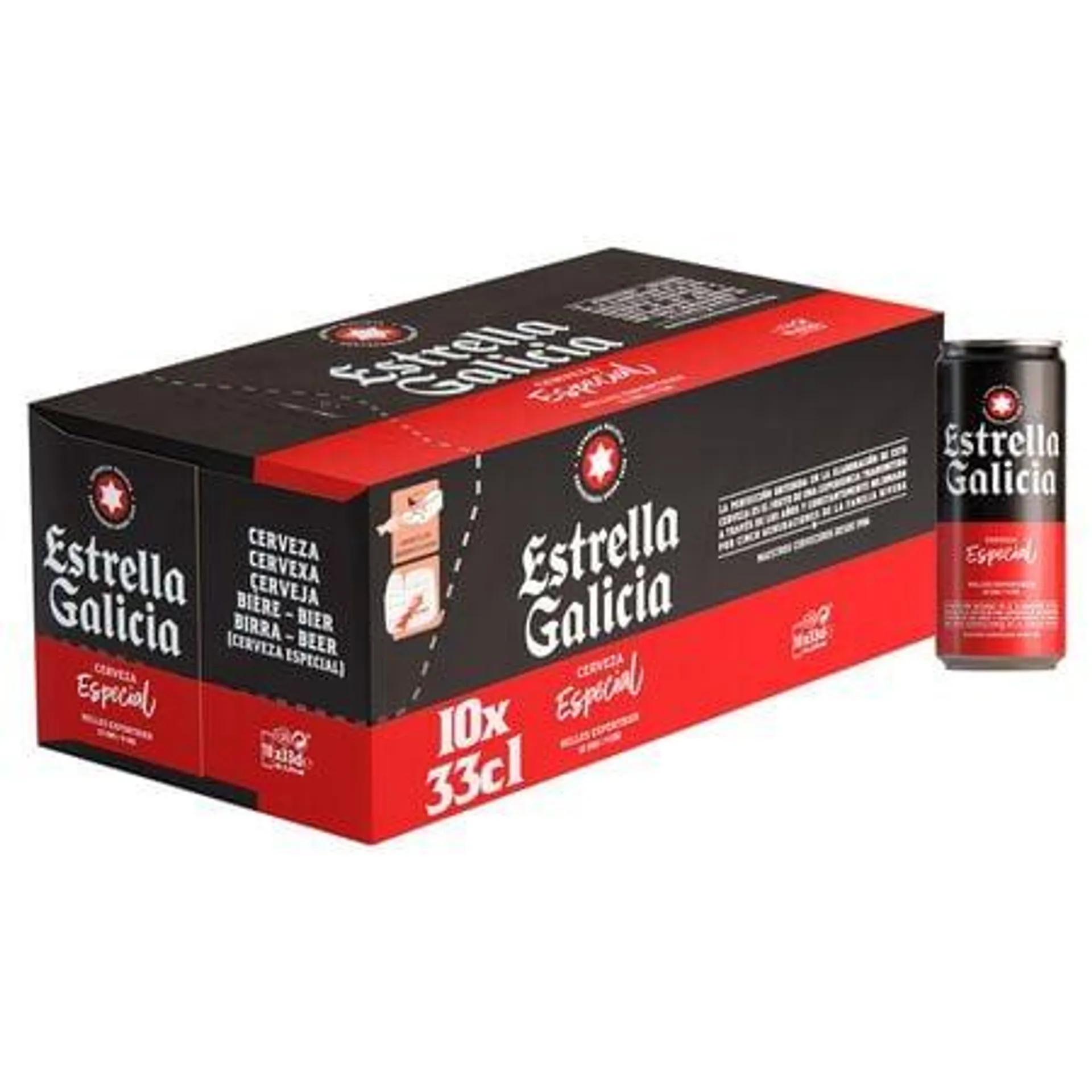 Cerveza rubia especial Estrella Galicia pack 10 latas 33cl