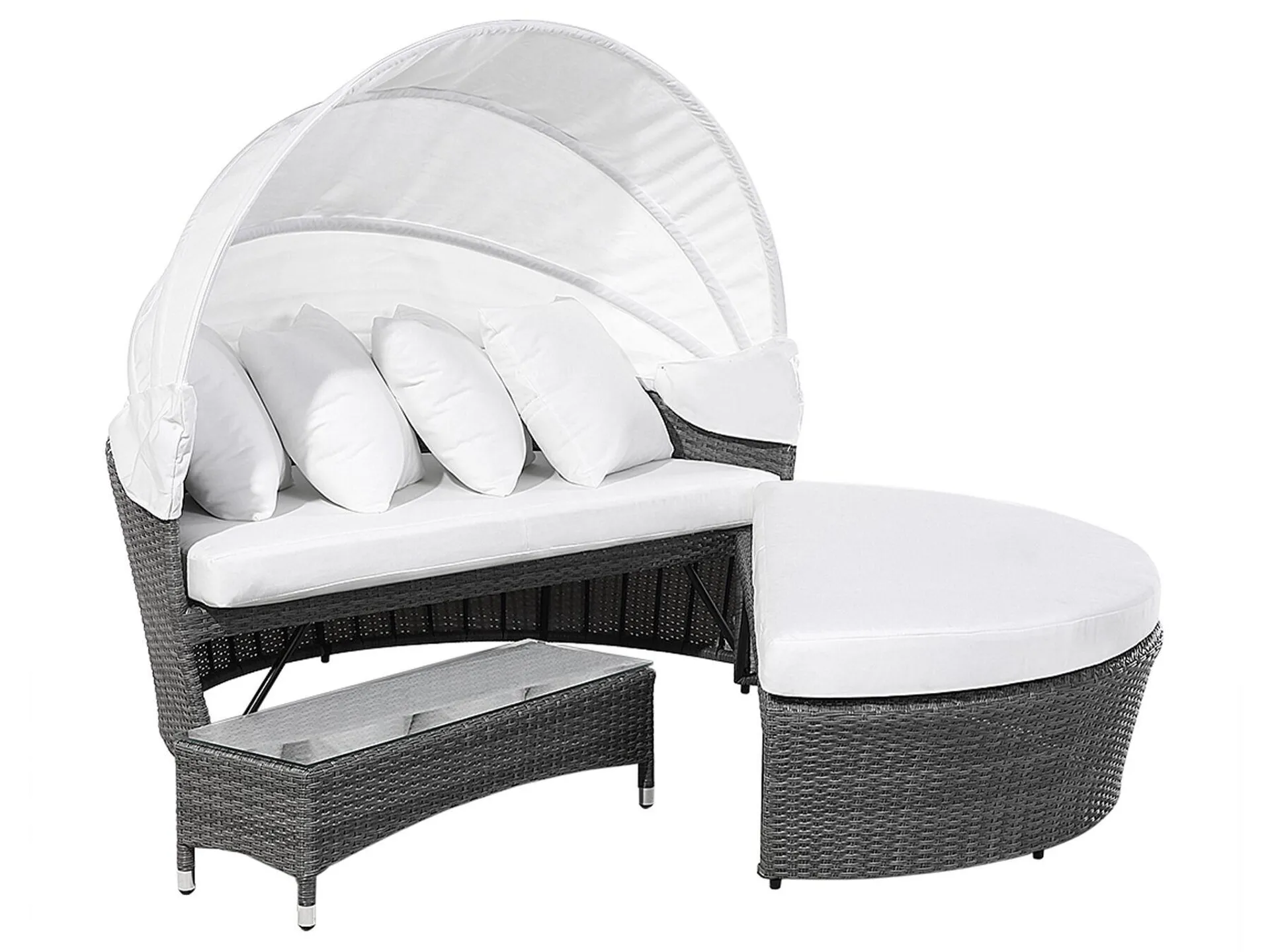 Cama de exterior de ratán gris/blanco crema SYLT LUX