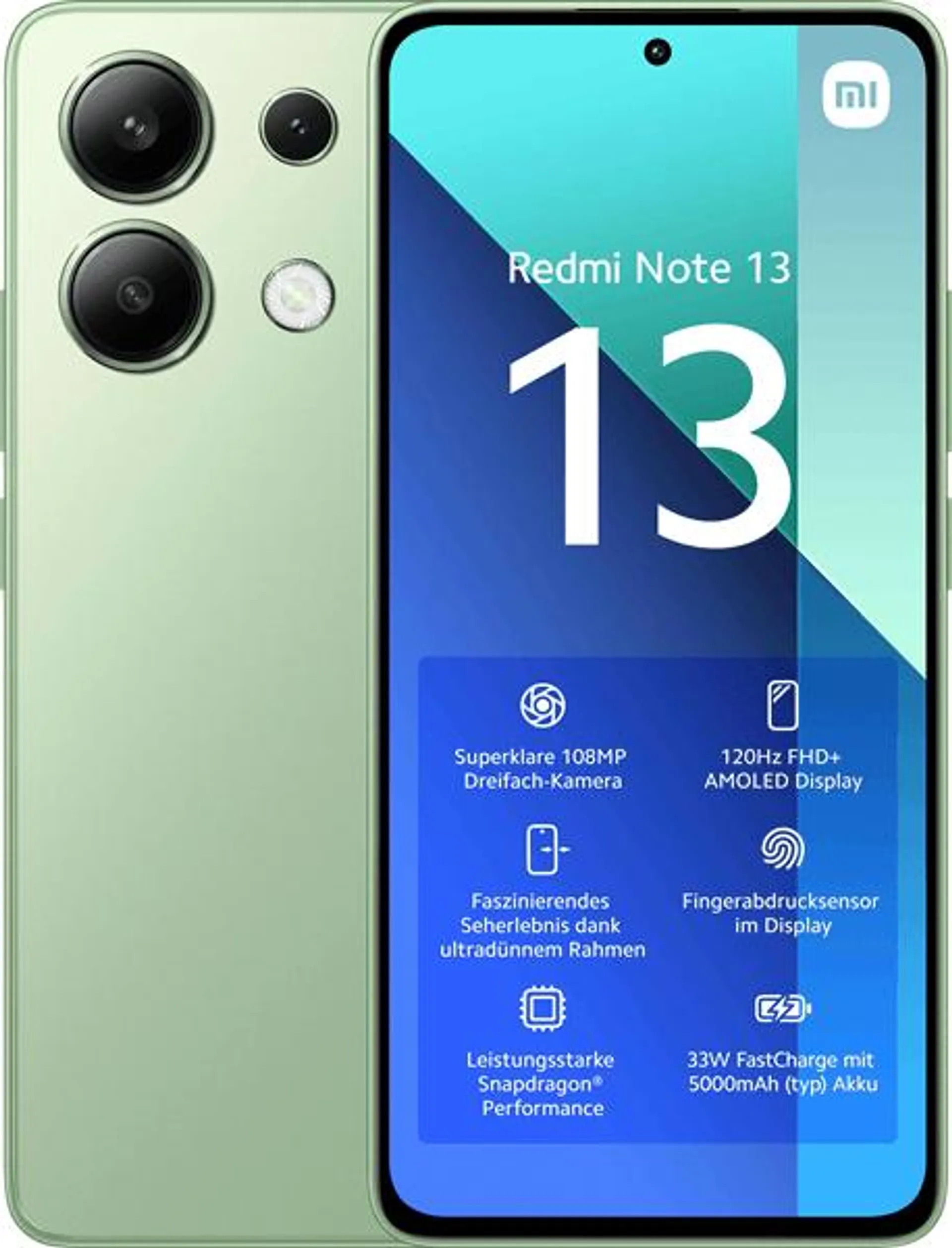 SMARTPHONE XIAOMI REDMI NOTE 13 6.67P 4G 6GB-128GB VERDE. COLOR MENTA