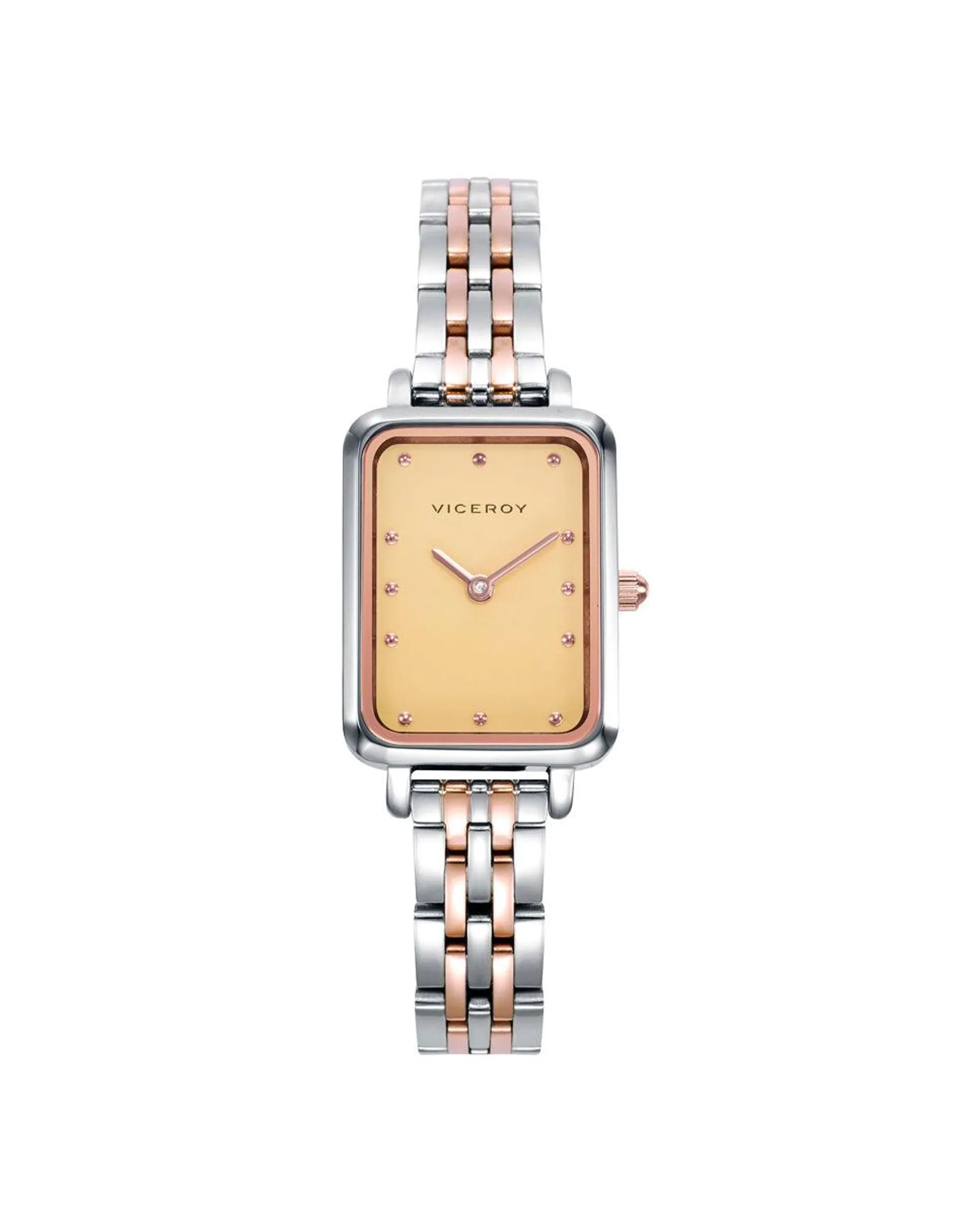 Reloj caja de acero bicolor ip rosa, brazalete de acero bicolor, movimiento cuarzo