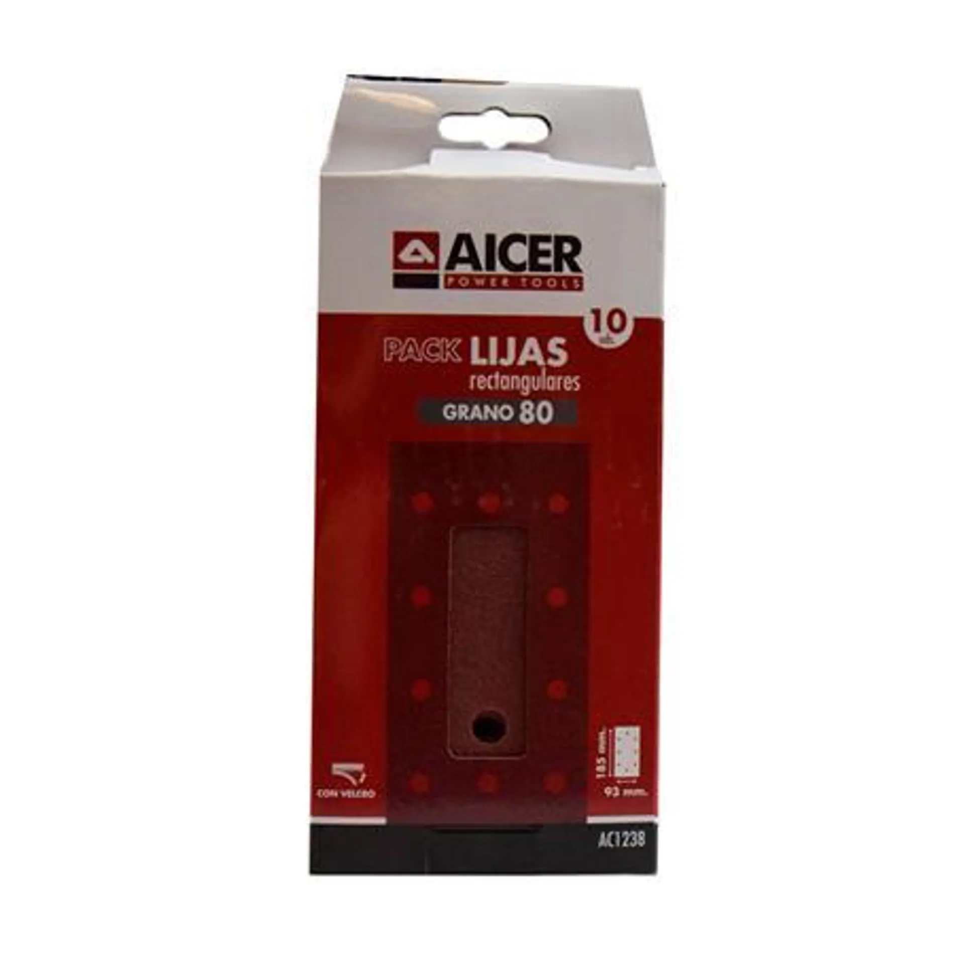 PACK 10 LIJAS RECTANGULARES 93X185MM GR.80 AICER