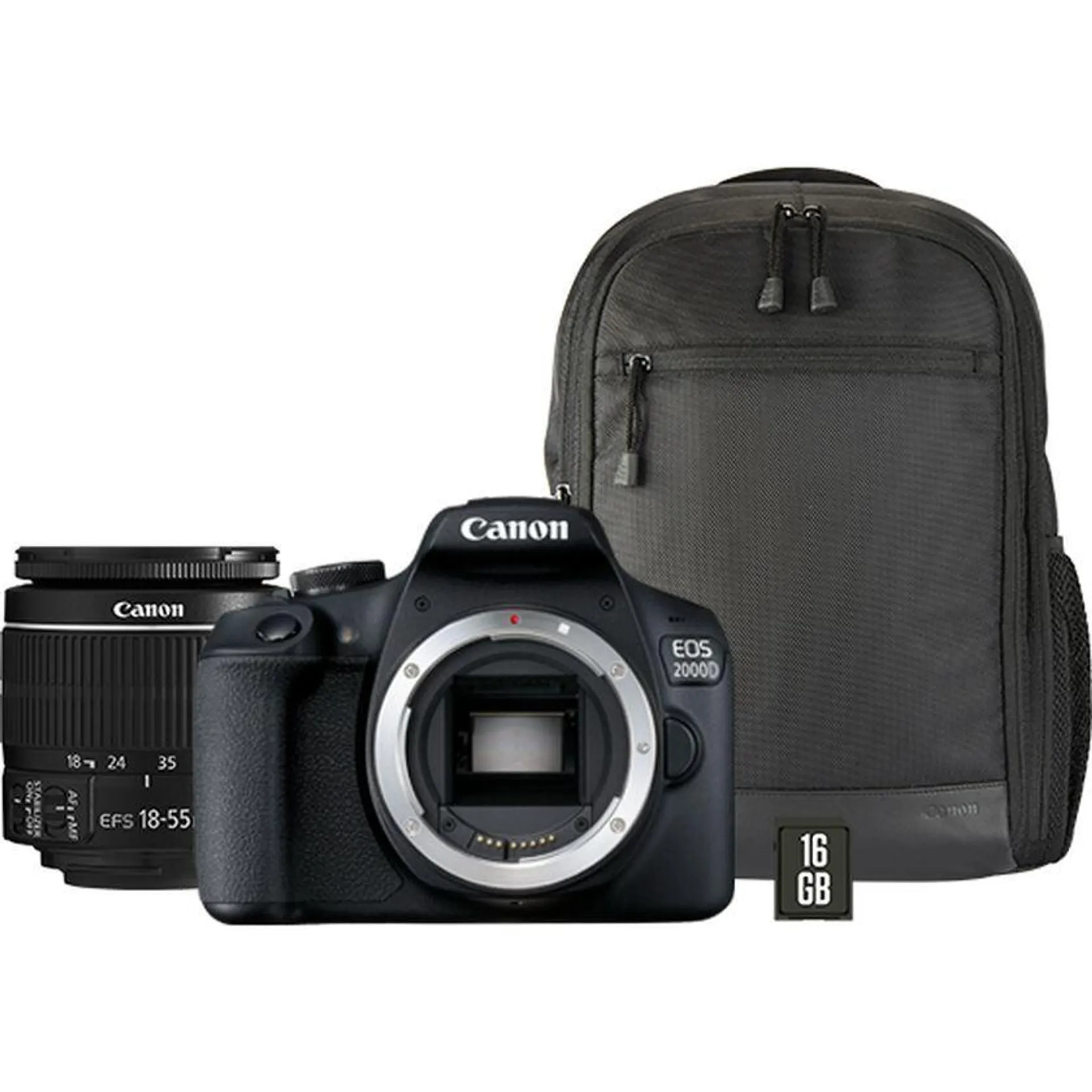 Cámara Canon EOS 2000D + objetivo EF-S 18-55mm IS II + mochila