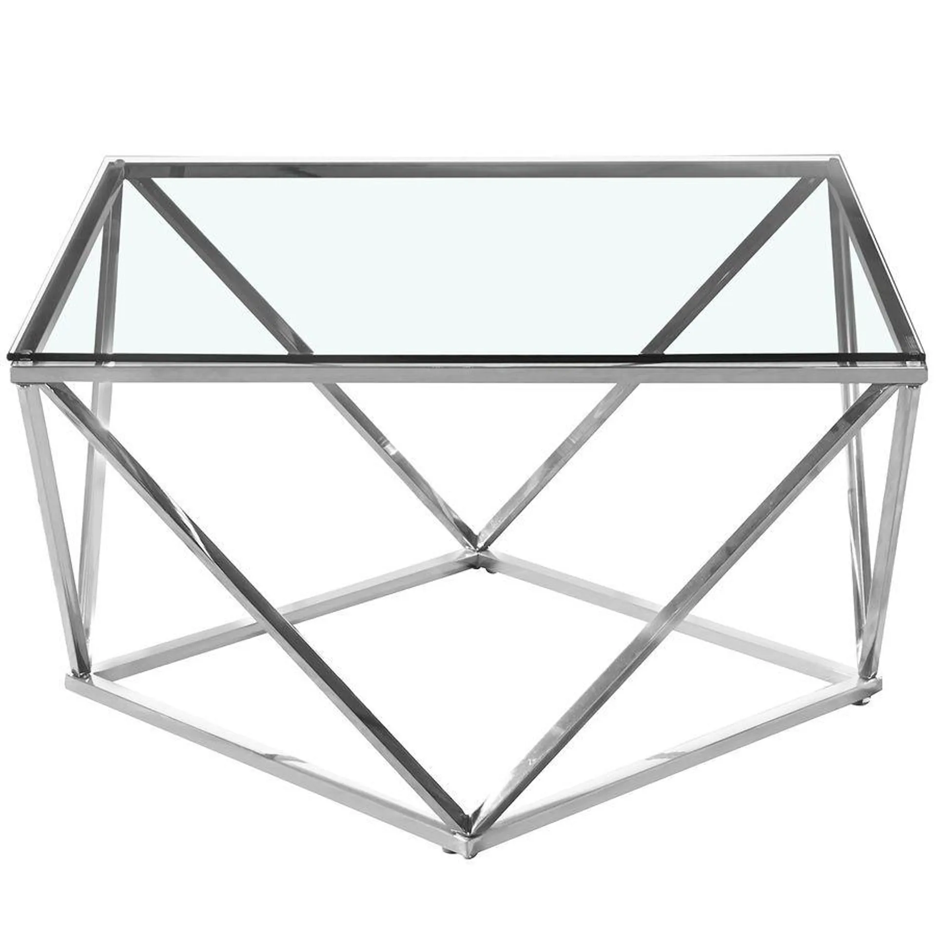 Mesa de centro Louana con cristal transparente y patas plateadas