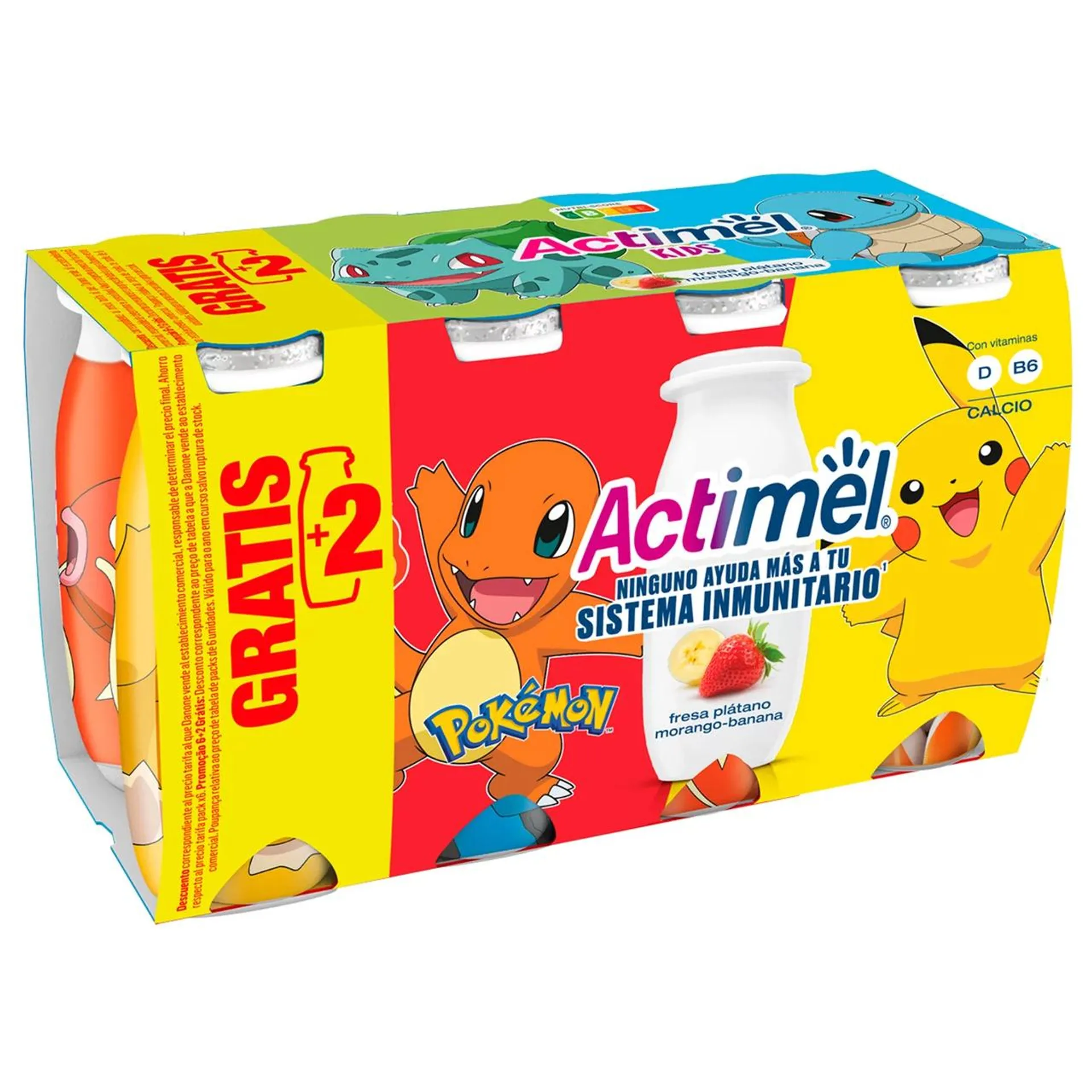 ACTIMEL Kids de Danone Leche fermentada con Lcasei con sabor a fresa y plátano 6 x 100 g.