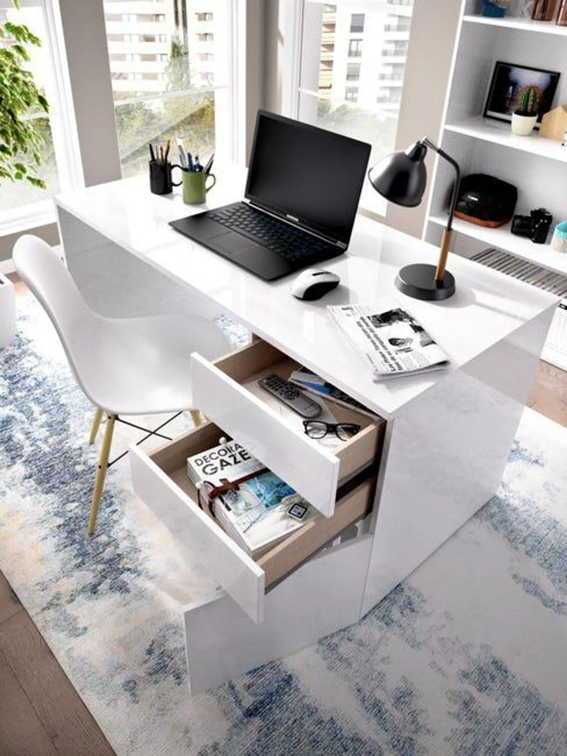 Mesa escritorio Tait blanco brillo 139x60x75 cm