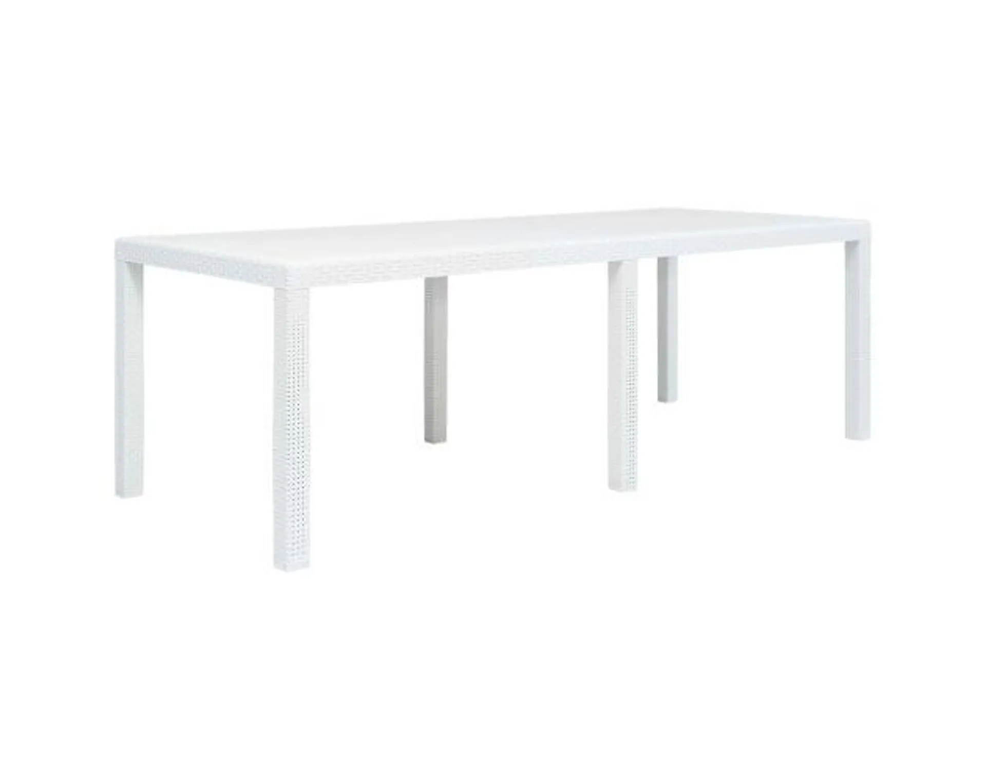 vidaXL mesa de jardín plástico aspecto de ratán blanco 220x90x72 cm