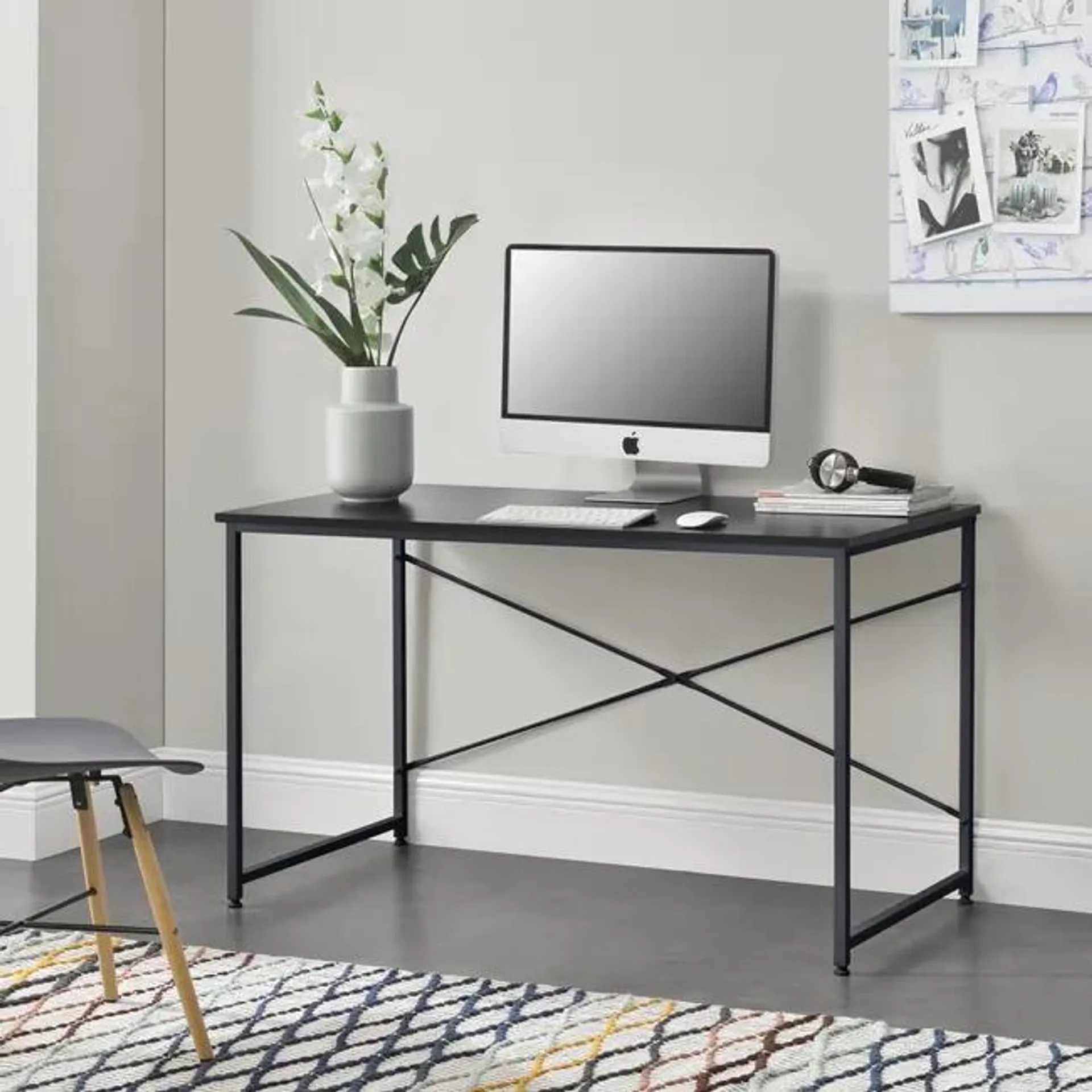 Mesa Escritorio Røros en MDF y metal 120 x 60 x 72 cm - Negro [en.casa]