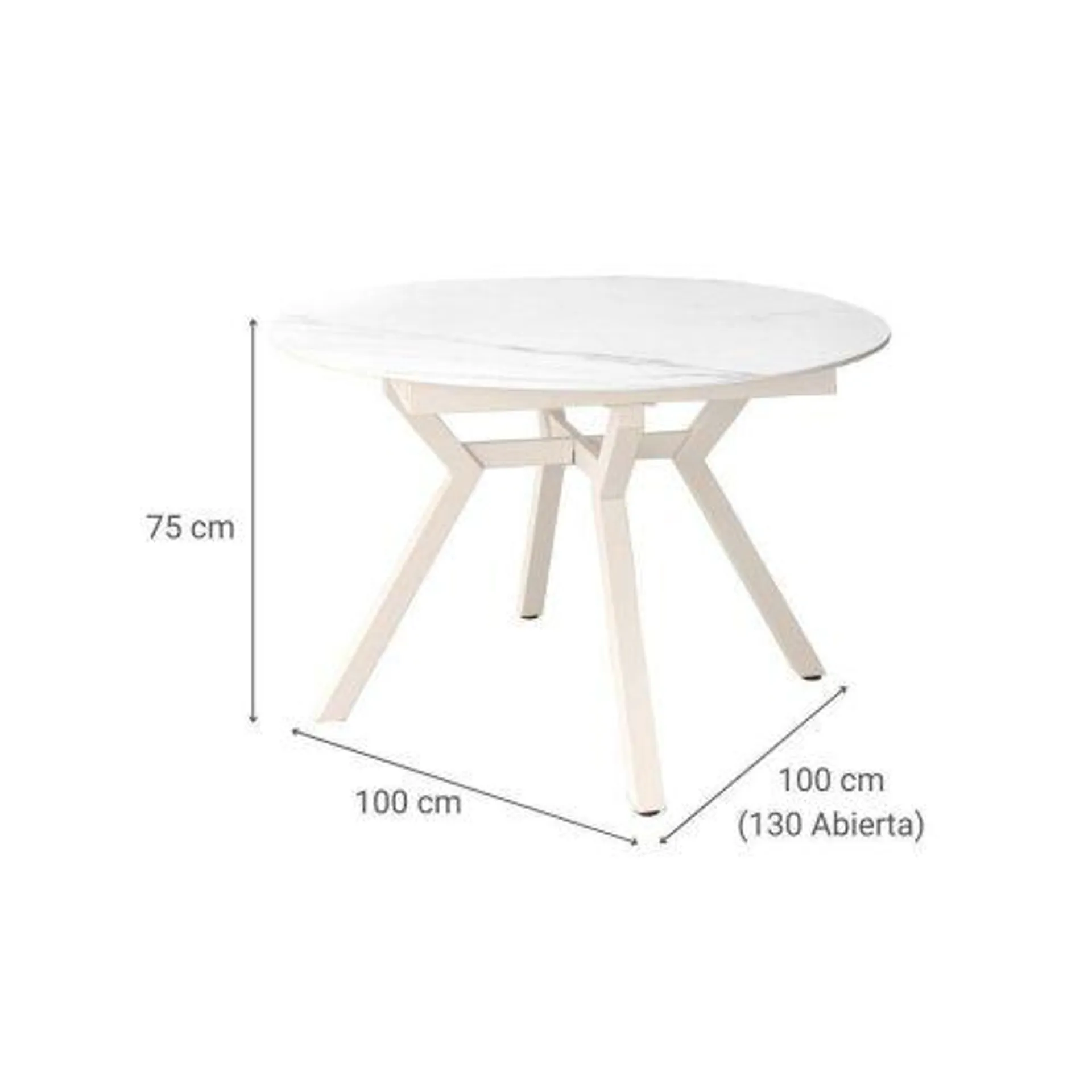 Mesa de Comedor Extensible Redonda 100 cm Marfil con Tablero Porcelánico ROSS