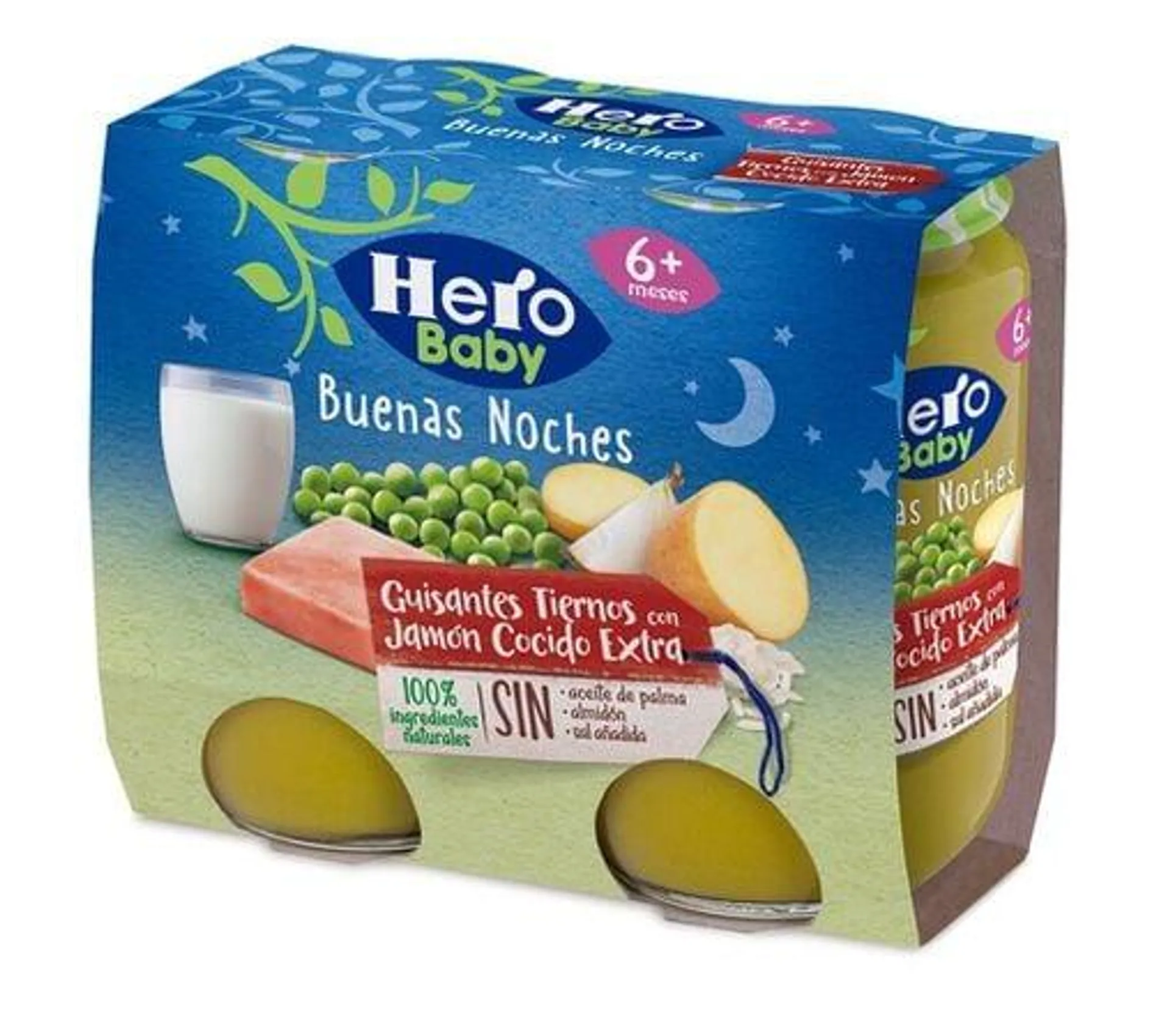 Tarro Hero baby noche guisantes jamón desde 6meses pack 2