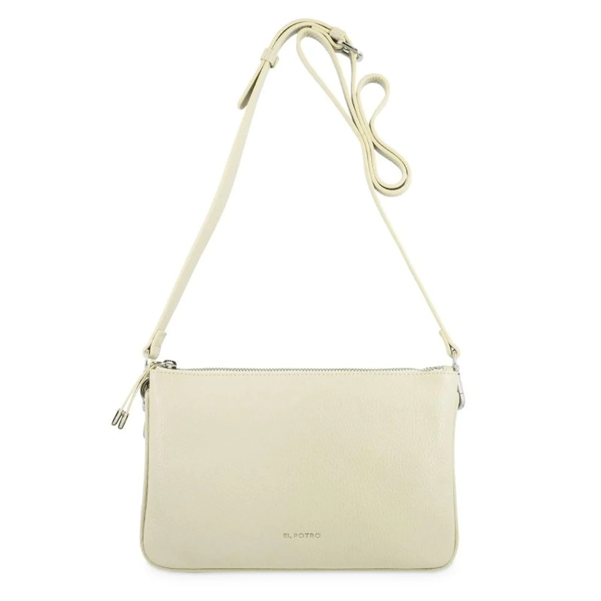 Bolso bandolera pequeño 2 cremalleras piel vacuno color beige-Iris