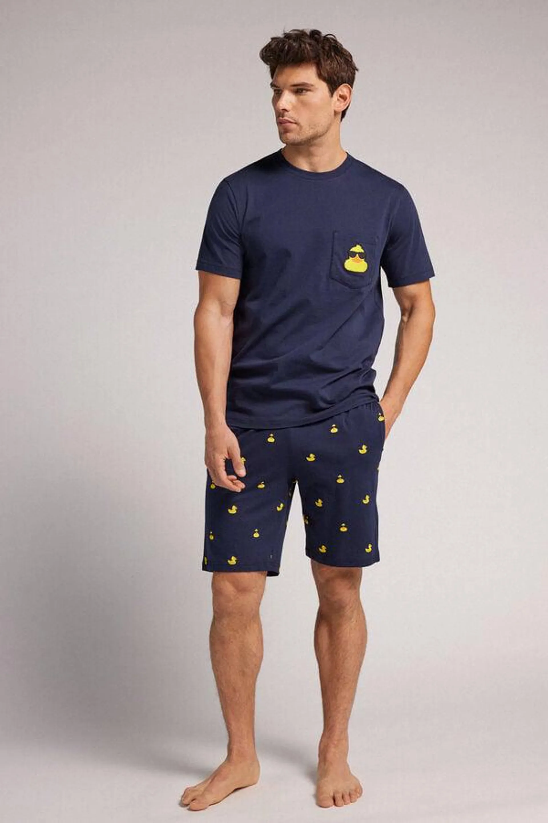 Short Cotton Pyjamas with Rubber Duck Print