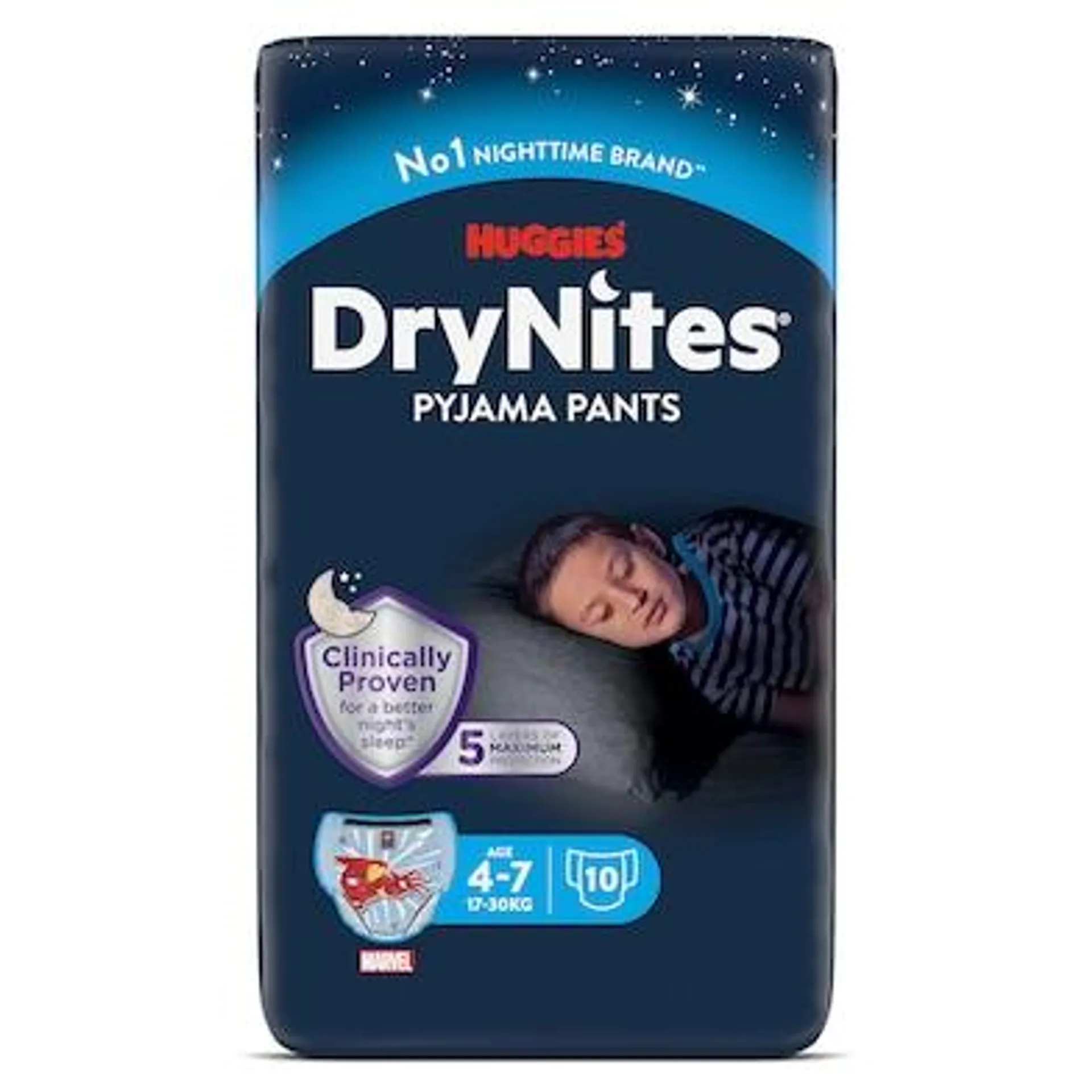 Calzoncillos absorbentes para niños de 4 a 7 años Huggies DryNites bolsa 10 unidades