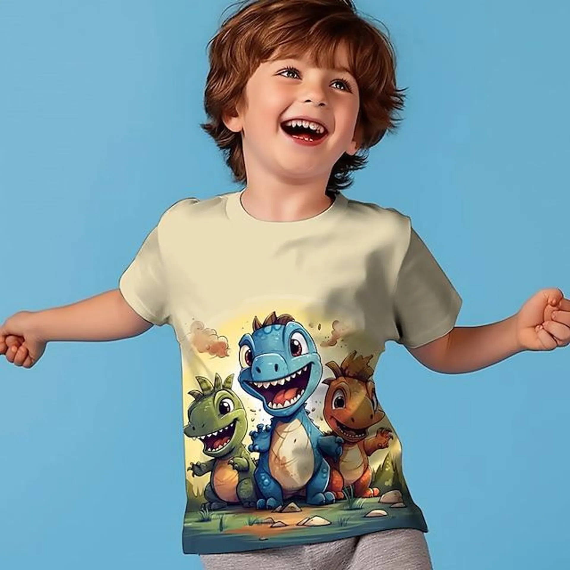 niños dibujos animados 3d dinosaurio camiseta manga corta estampado 3d verano activo deportes moda poliéster niños 3-12 años cuello redondo al aire libre casual diario ajuste regular