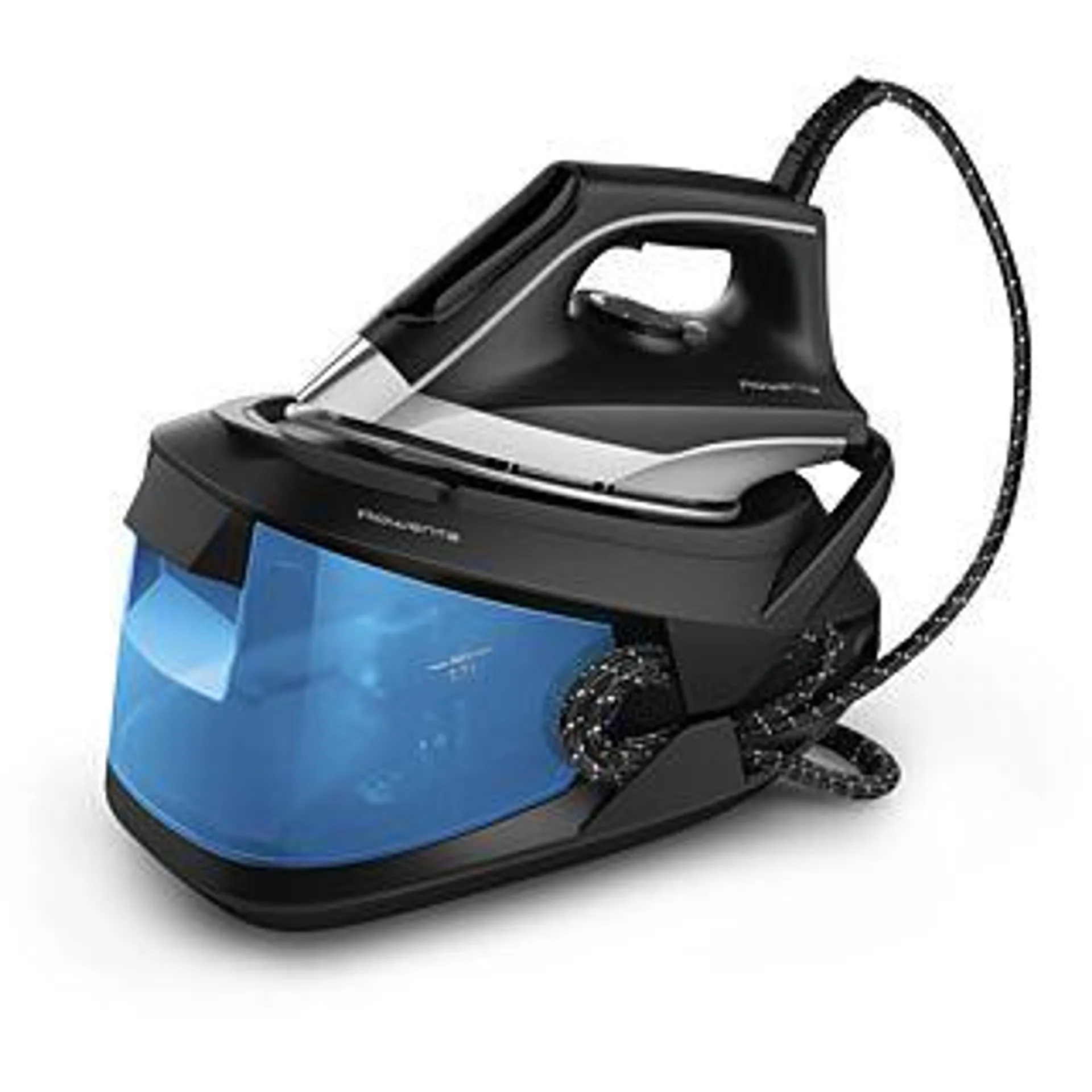 Centro de planchado - Rowenta VR832, 2600 W, 1.7 L, 6.5 bares, Golpe de vapor 350 g/m, Suela MicroSteam400, Sistema Calc-Away, Negro y azul