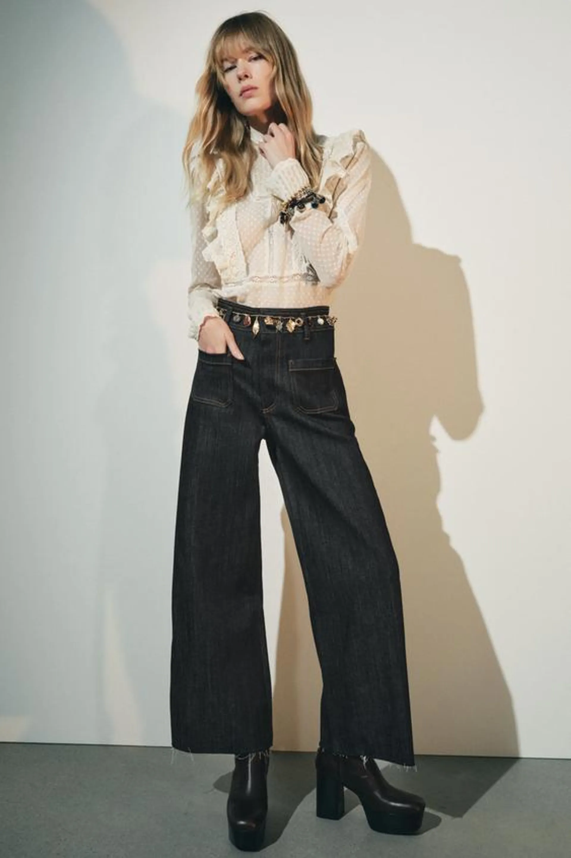 JEANS ZW COLLECTION WIDE LEG TIRO ALTO BOLSILLOS