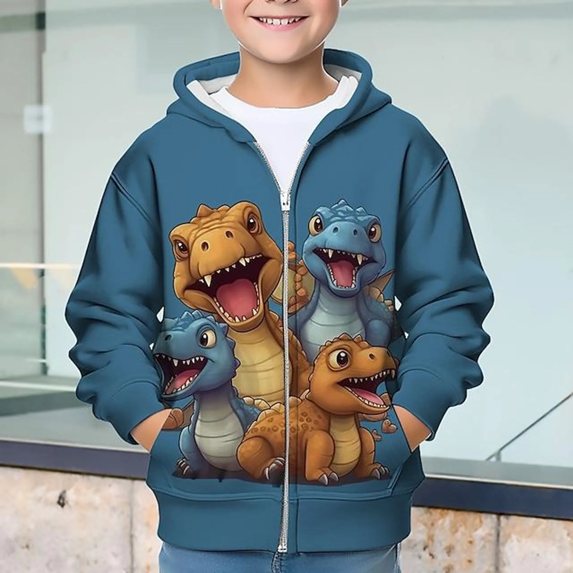 Chico 3D Dinosaurio Sudadera Abrigo Abrigos Manga Larga Impresión 3D Otoño Invierno Moda Ropa de calle Fresco Poliéster Niños 3-12 años Exterior Casual Diario Ajuste regular