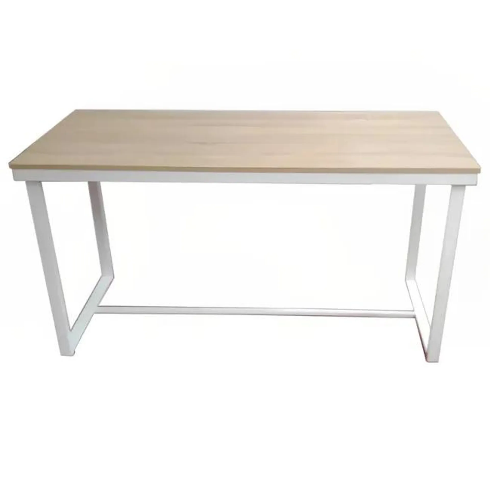 Meyvaser - Mesa de Escritorio 120 Cm de ancho con patas de Metal Blanco y tapa de madera 58x74x120 Cm