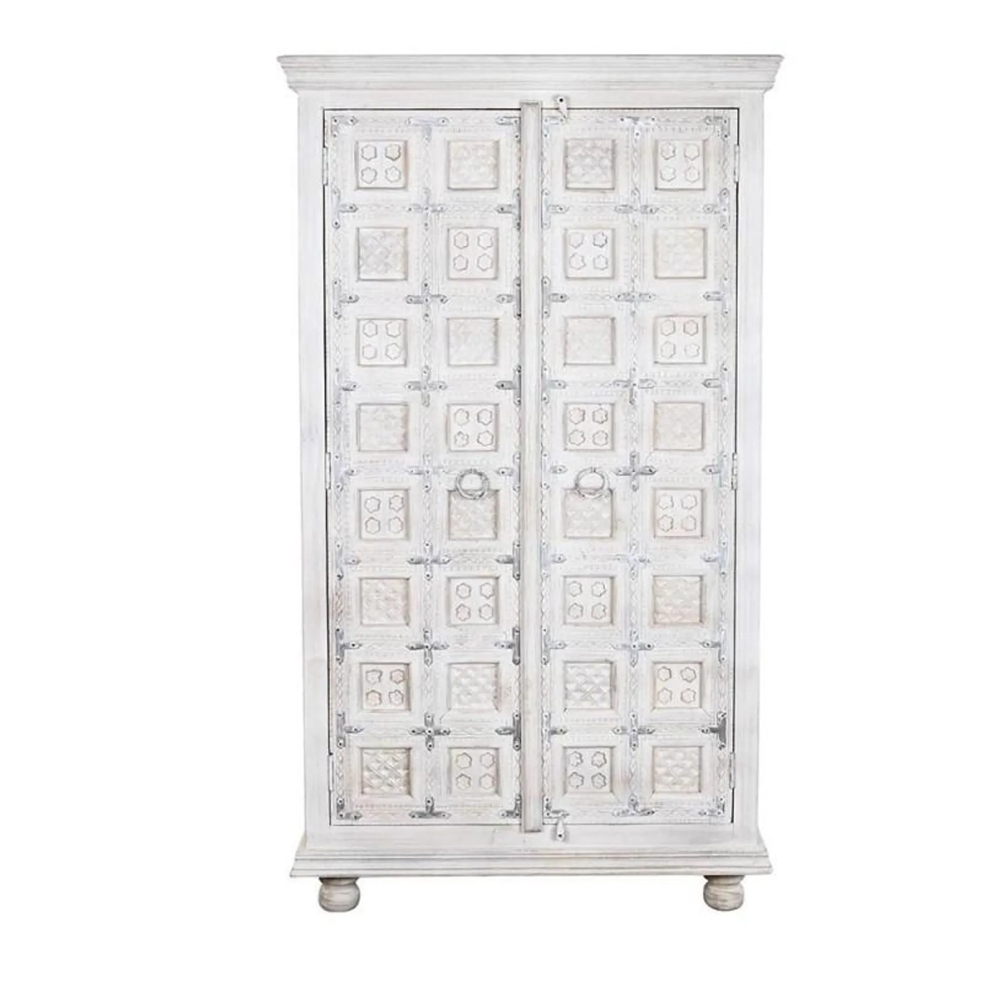 Ethnic style wooden wardrobe, White