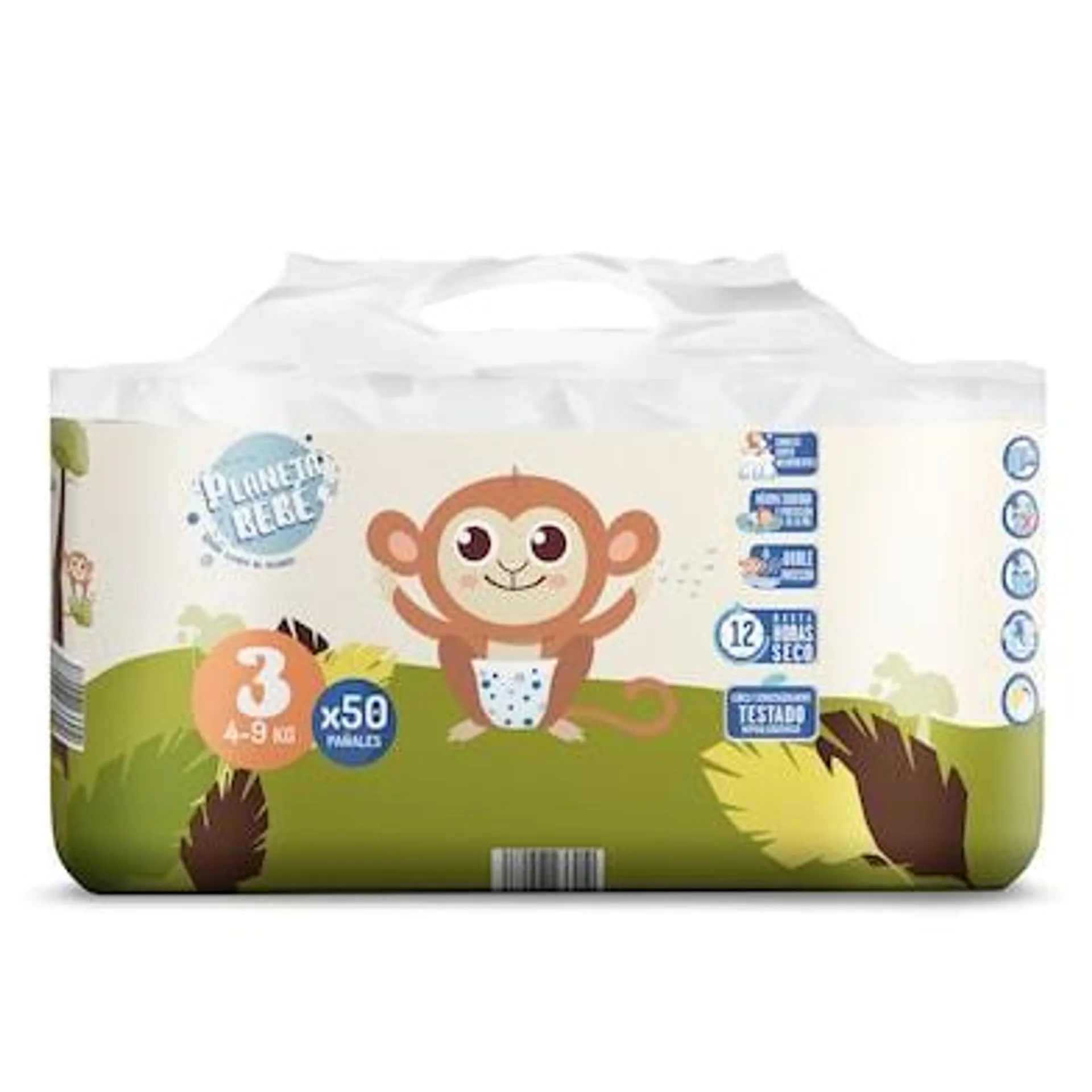 Pañales 4-9 kgs talla 3 Planeta Bebé bolsa 50 unidades