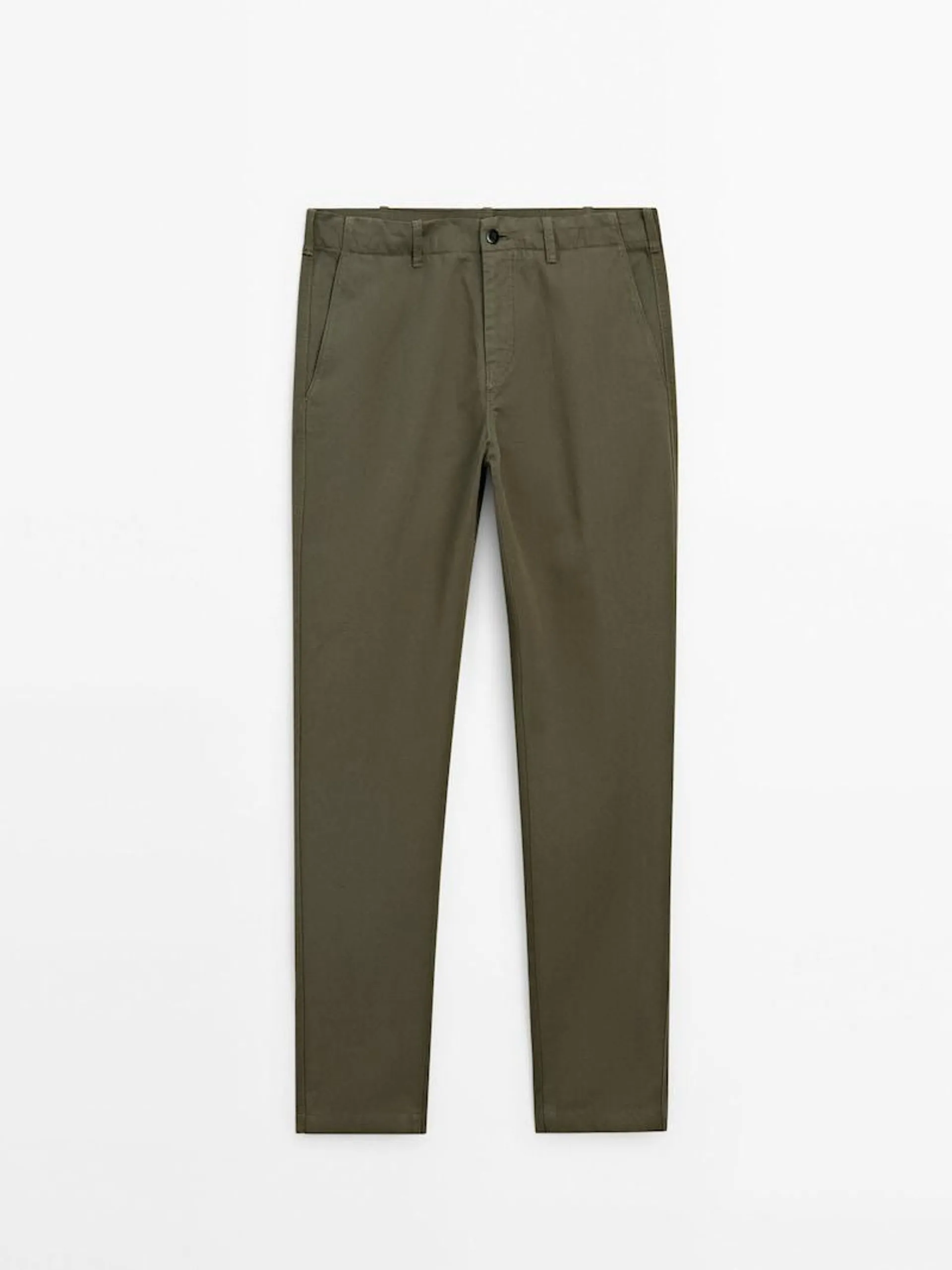 Pantalón chino algodón y lino tapered fit