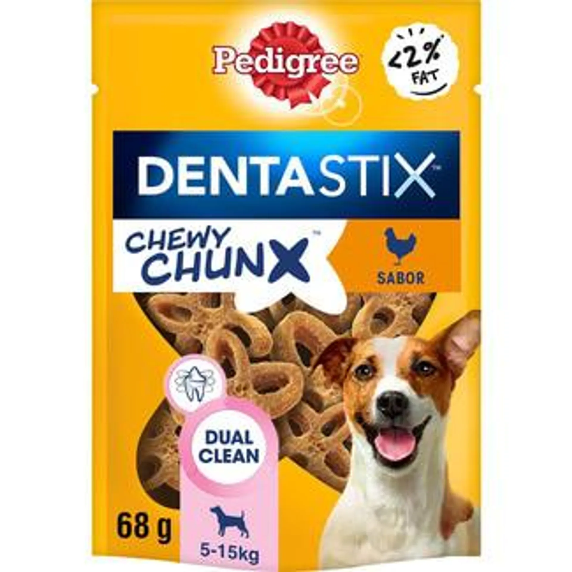 PEDIGREE Dentastix Chewy Chunx snacks dentales para perros de tamaño mediano con sabor a pollo envase 340 g