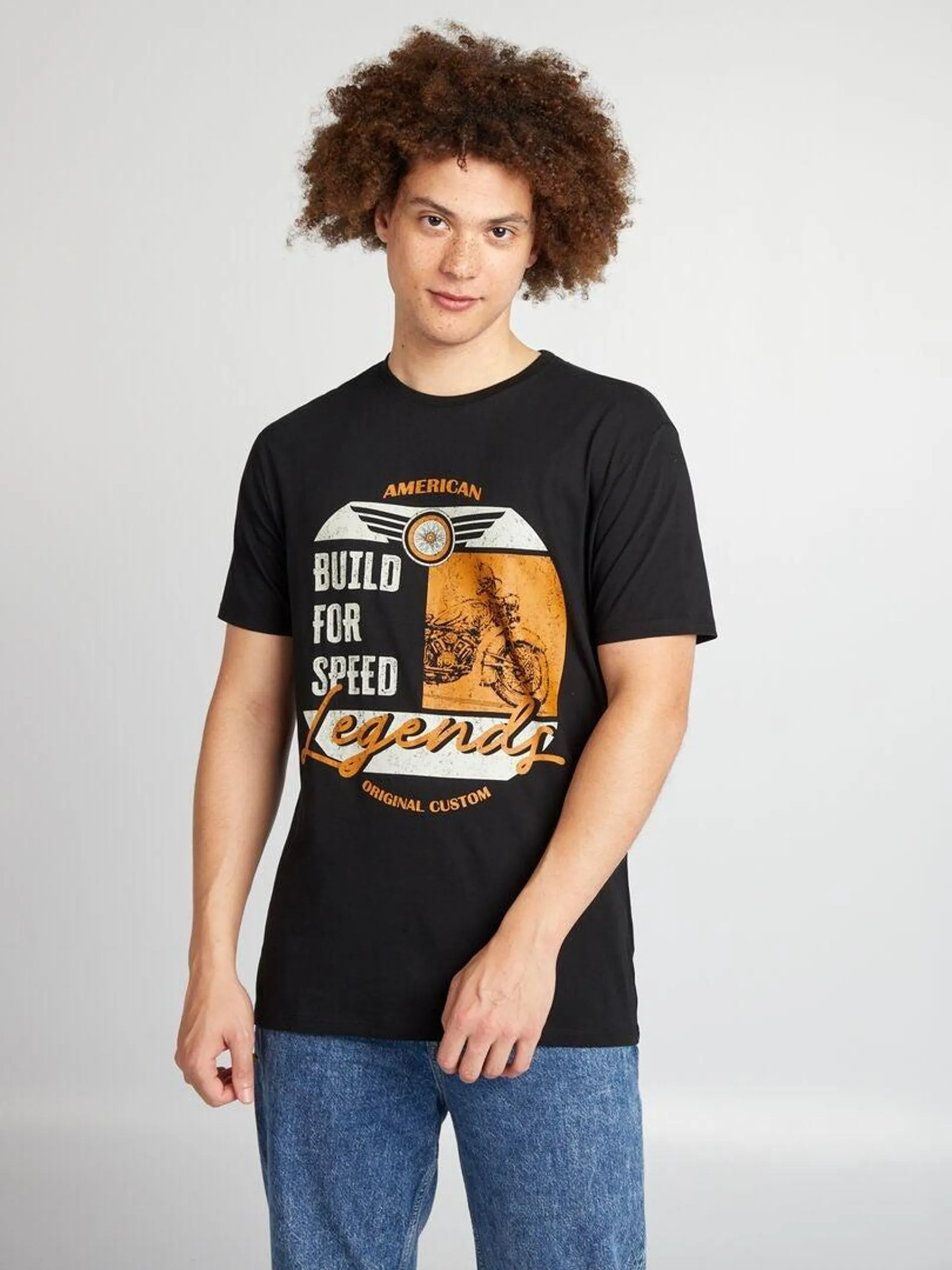 Camiseta de algodón estampada con corte recto - NEGRO