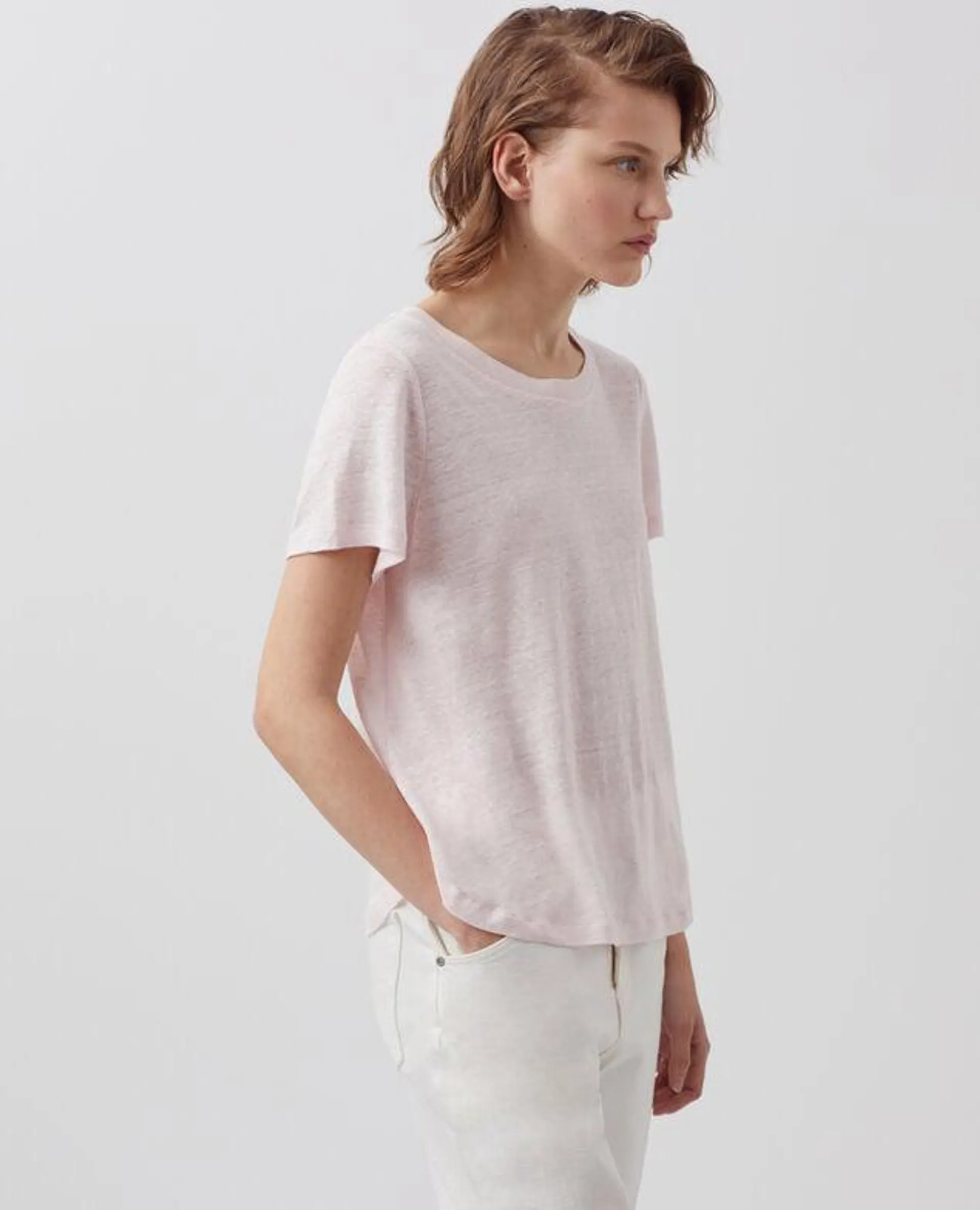 AMANDINE - Camiseta con cuello redondo de lino pink marshmallow