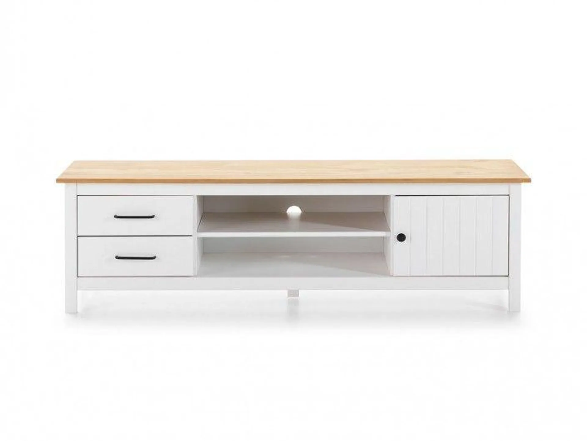 Mueble TV 1 puerta, 2 huecos y 2 cajones color blanco-cera