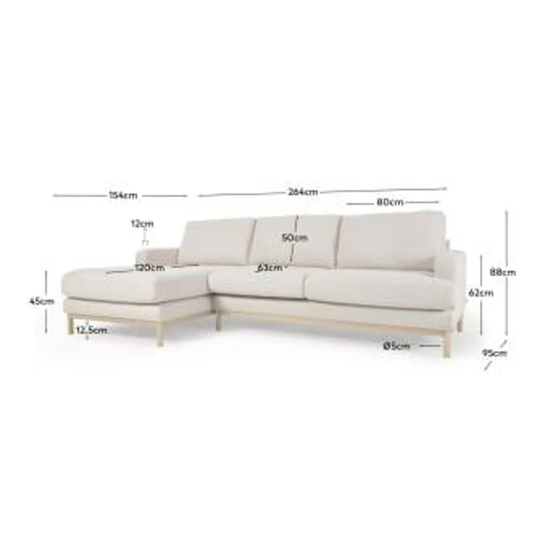 Sofá Mihaela 3 plazas con chaise longue izquierdo de micro bouclé blanco 264 cm