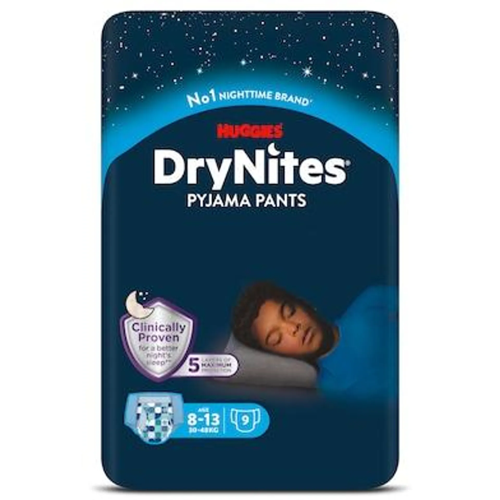 Calzoncillos absorbentes de noche para niños de 8 a 13 años Huggies DryNites bolsa 9 unidades