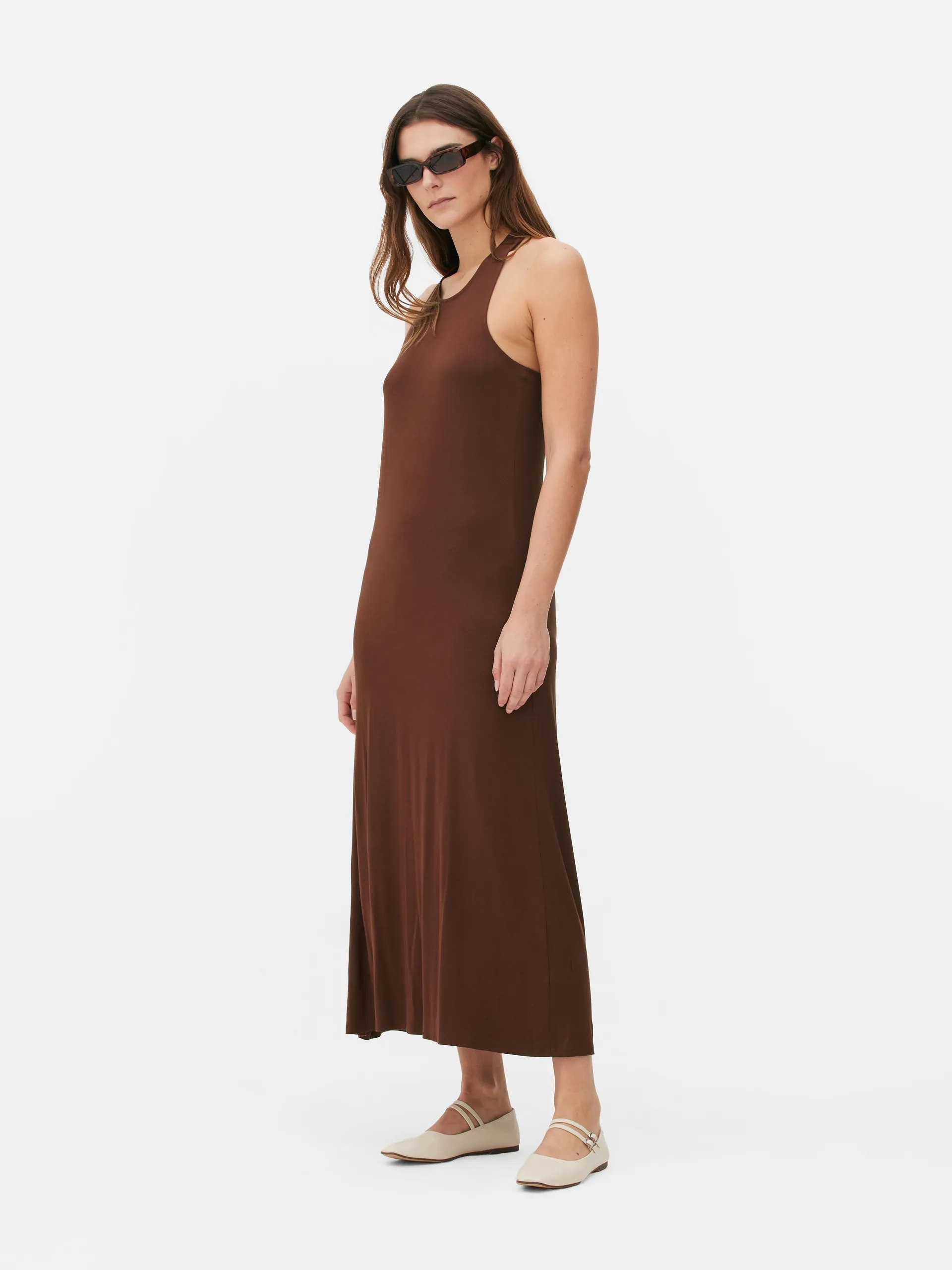 Jersey maxi-jurk met halternek