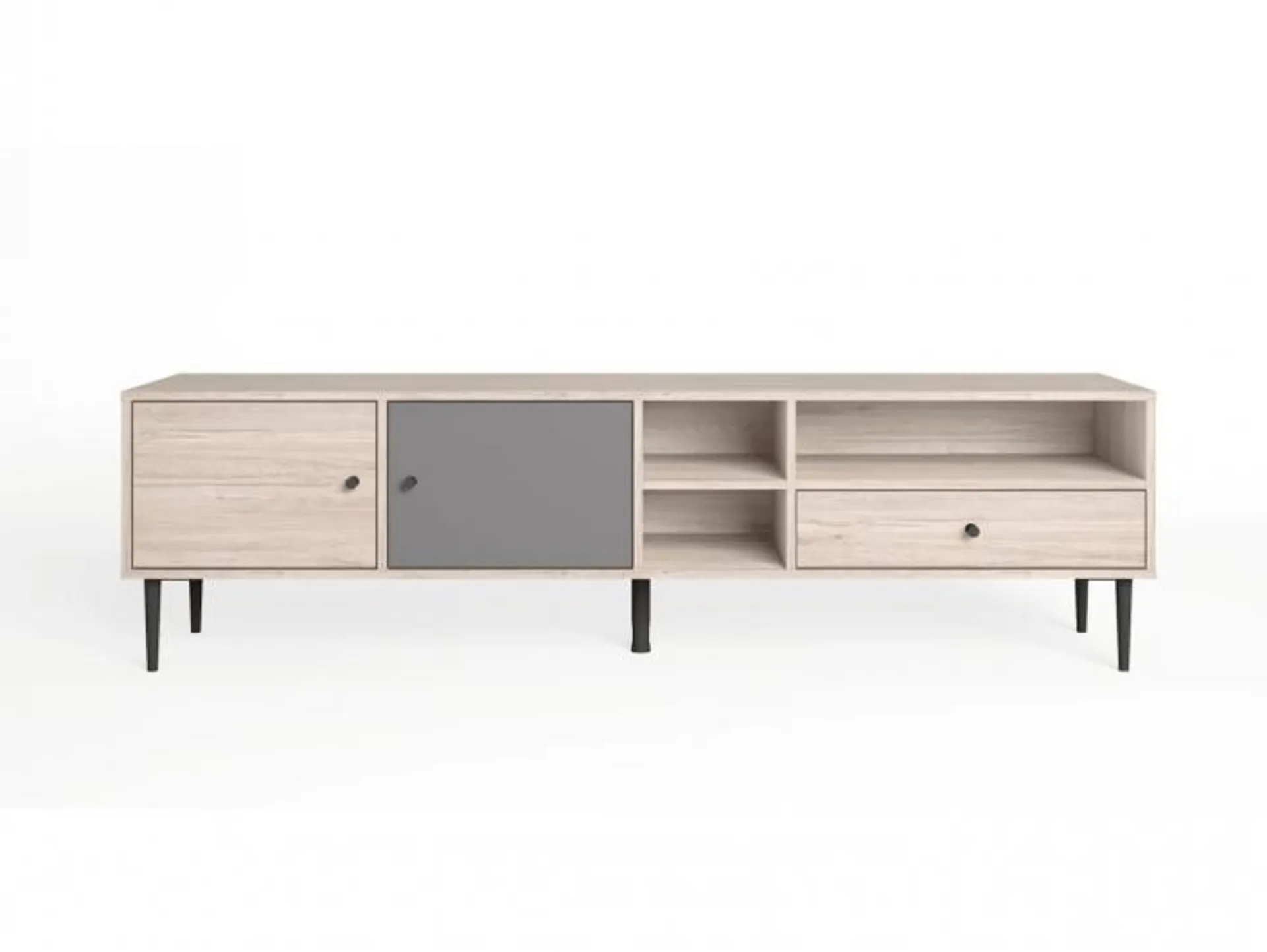 Mueble Tv con puertas, cajón y huecos color sahara-gris pizarra-blanco