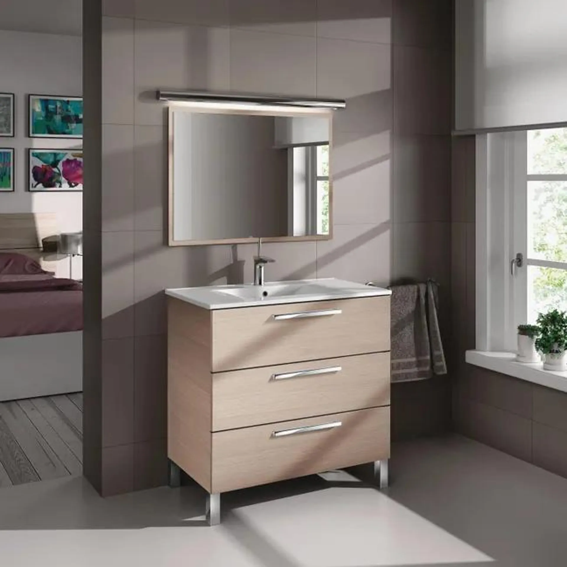 Mueble de baño con lavabo Athena roble 80x45 cm Ver detalles del producto