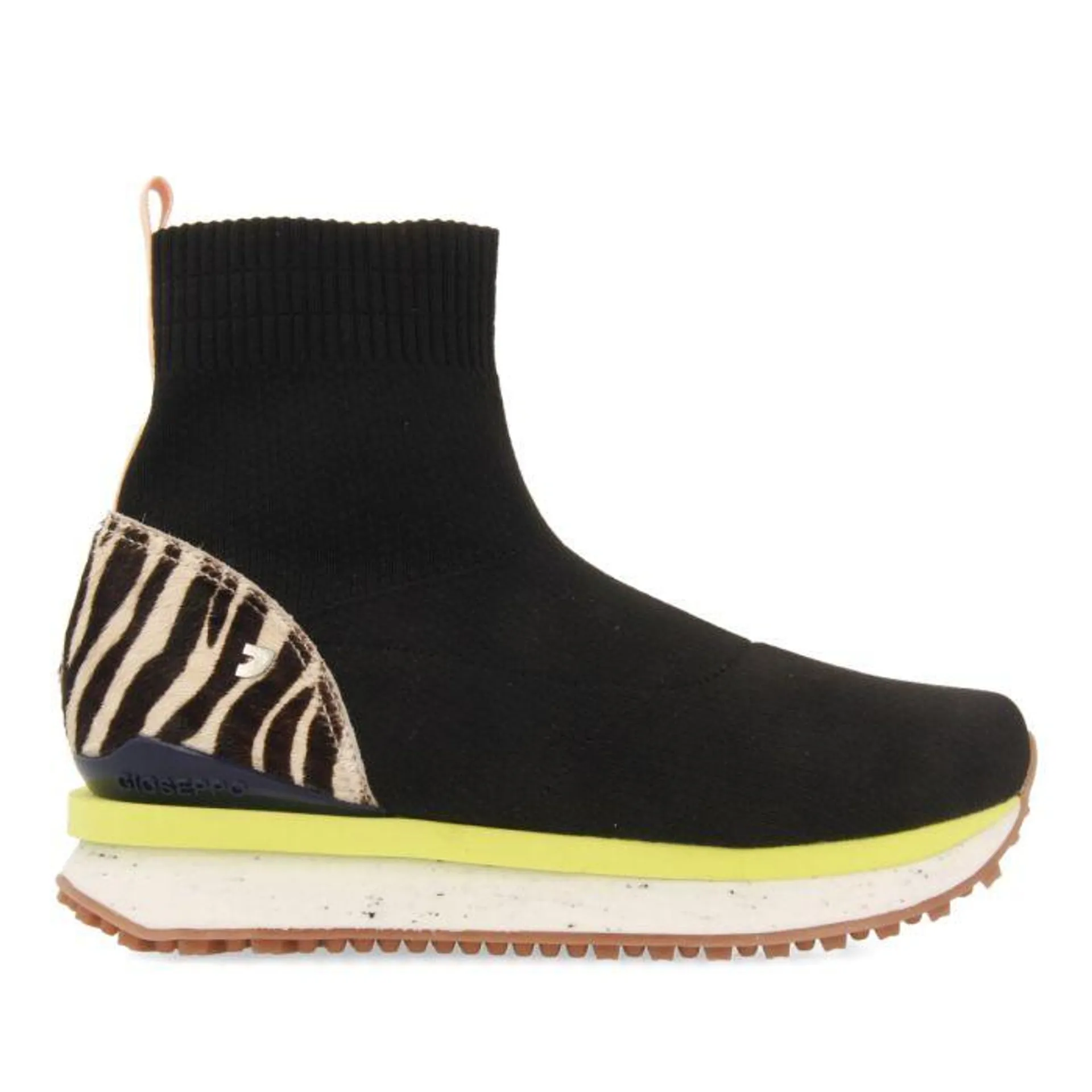 Doennange women's black sock-style sneakers with animal-print, pastel and neon details