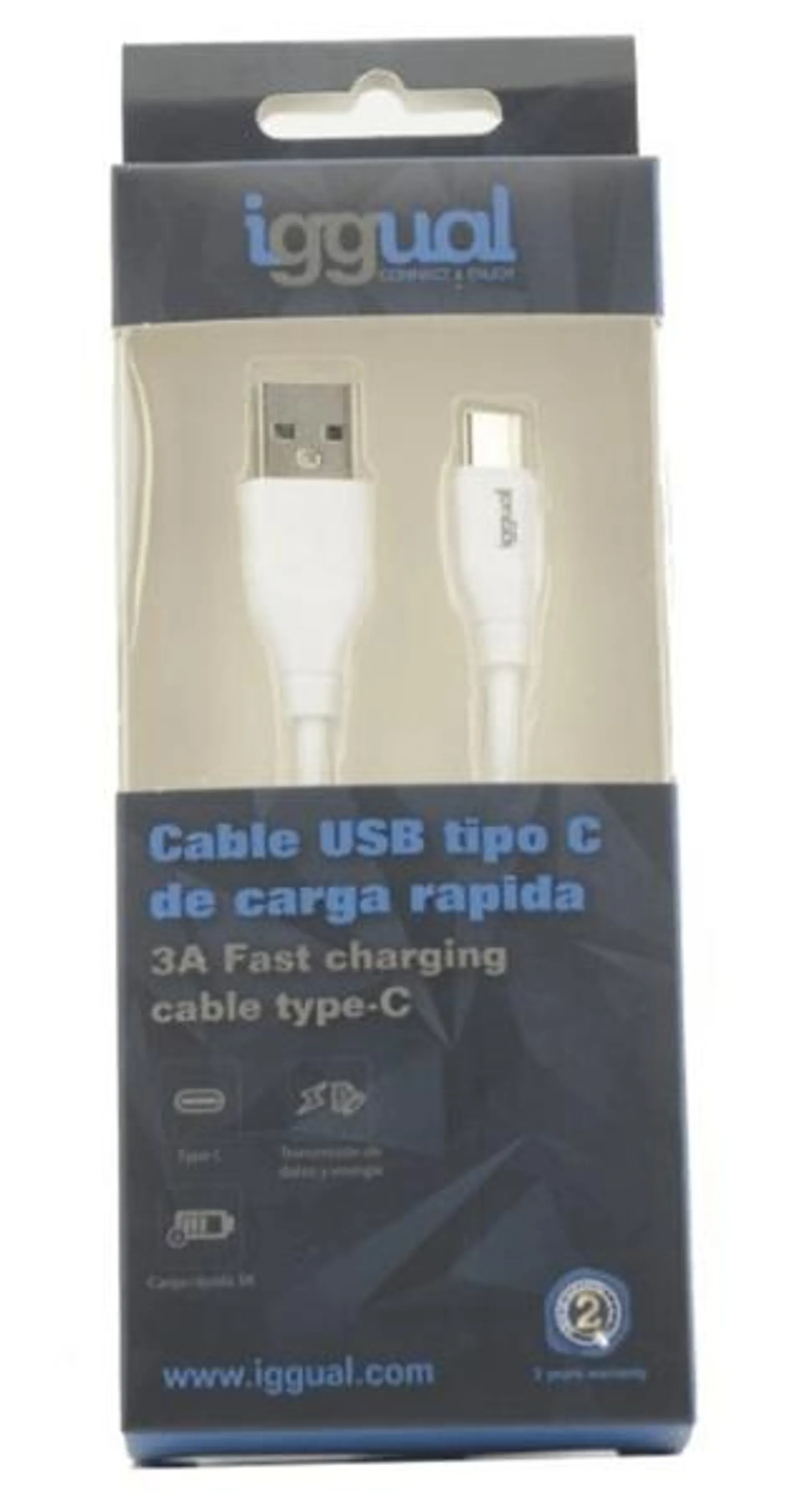 IGGUAL CABLE USB-A-USB-C 100 CM BLANCO Q3.0 3A