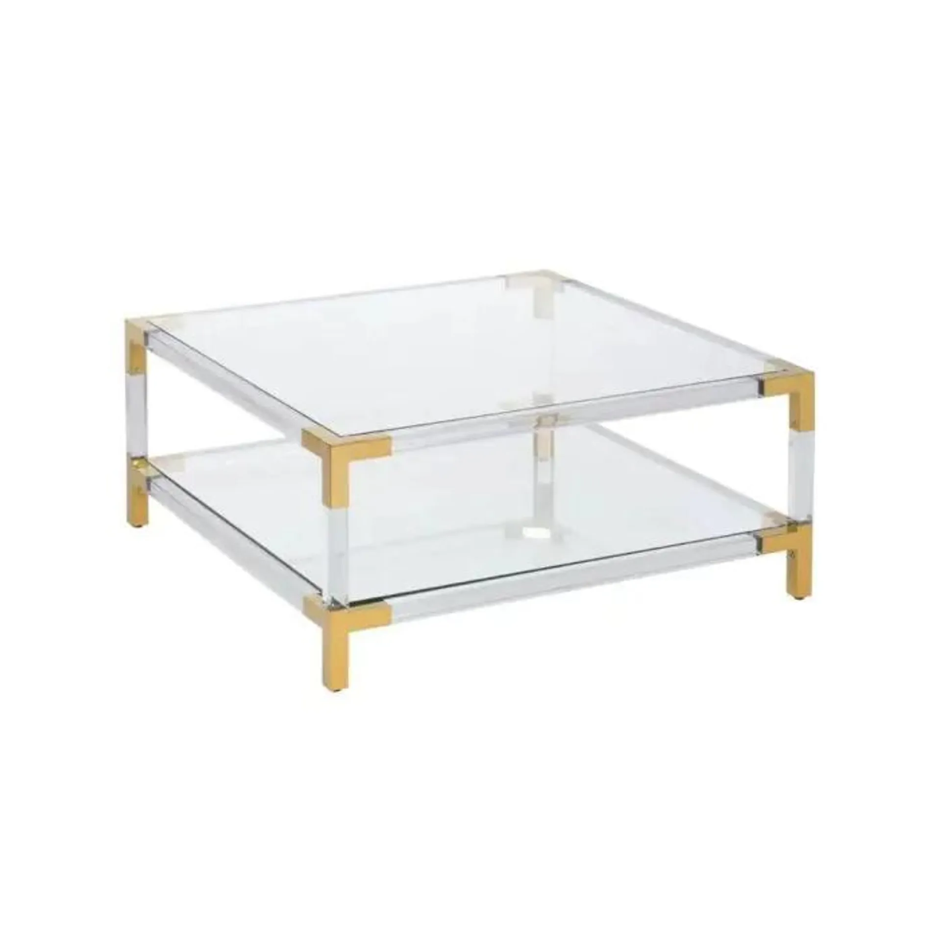 Mesa de Centro de Cristal con Detalles Dorados 606295