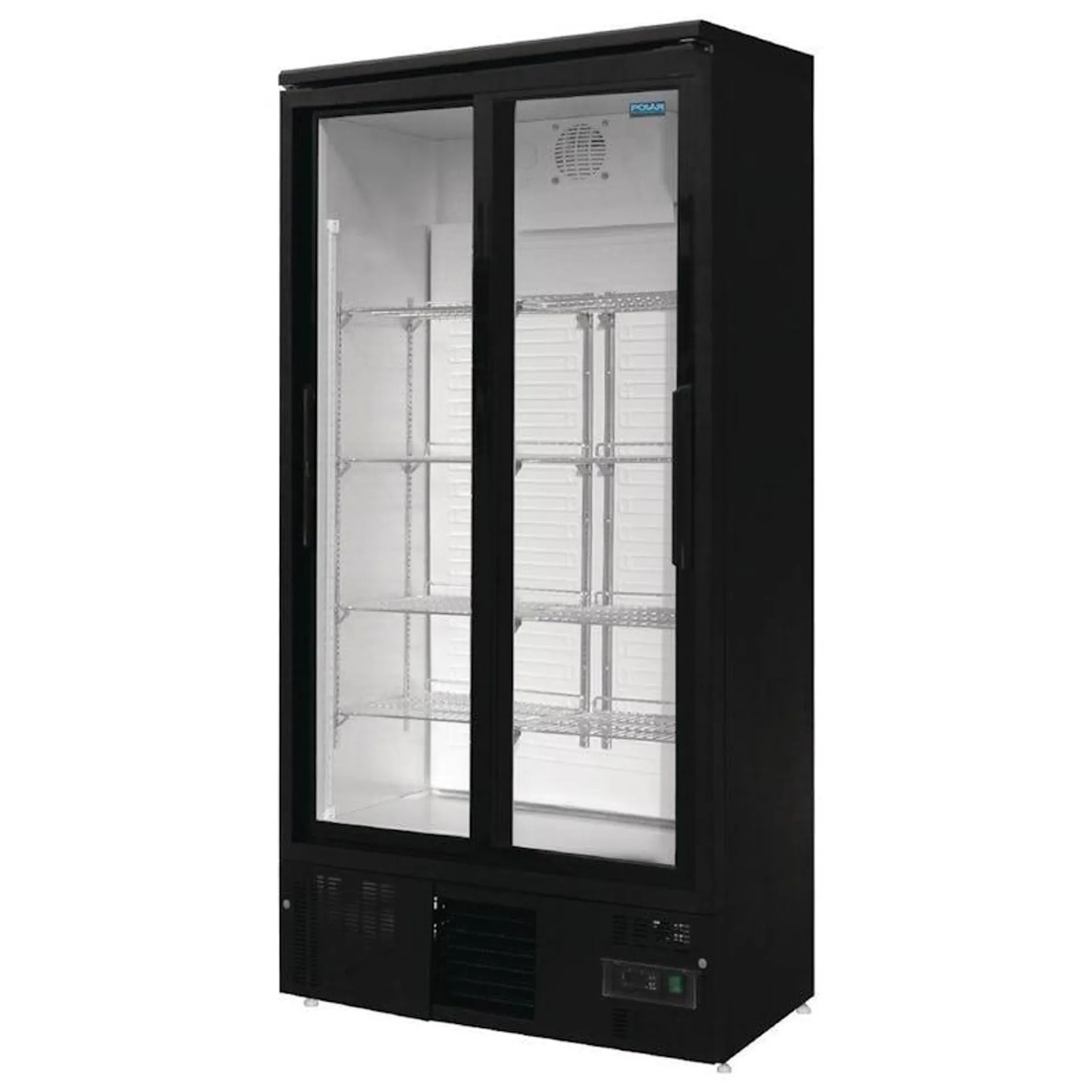 Frigorífico expositor para bebidas, negro, con 2 puertas de vidrio deslizantes, con cerradura, Polar 490L GJ448