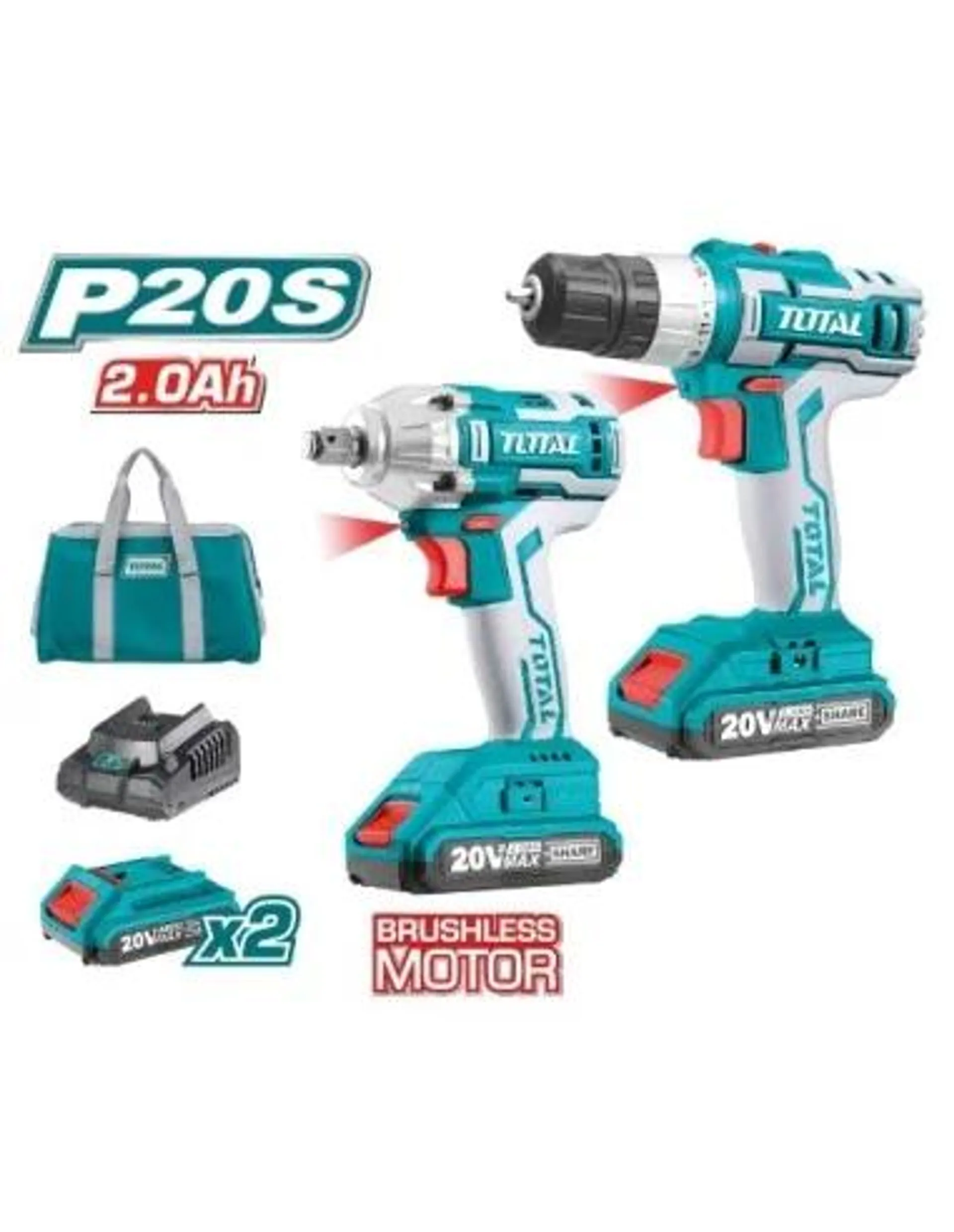 Pack atornillador + llave de impacto a batería TCKLI2007 20V TOTAL