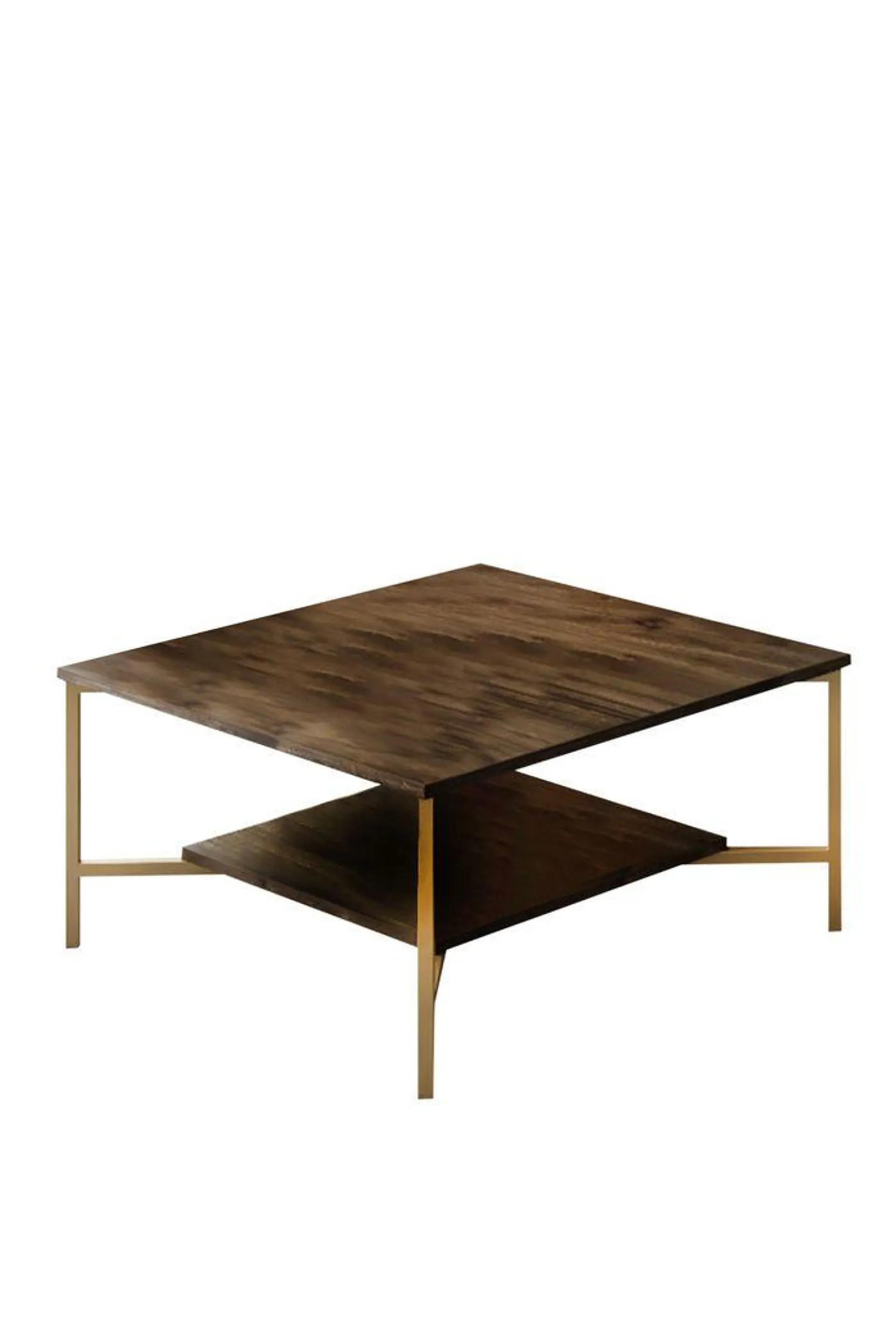 Mesa de centro cuadrada Harmony 80x80cm Metal Dorado y madera oscura