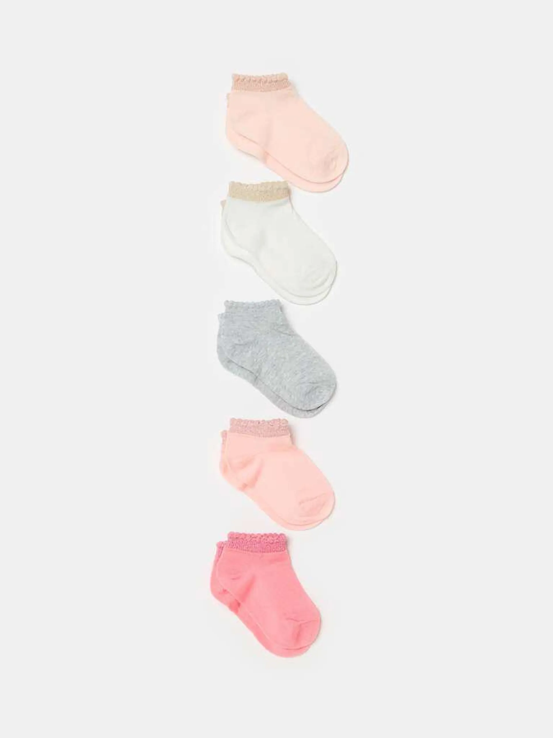 Pack cinco calcetines de algodón orgánico con lurex Gris/rosa